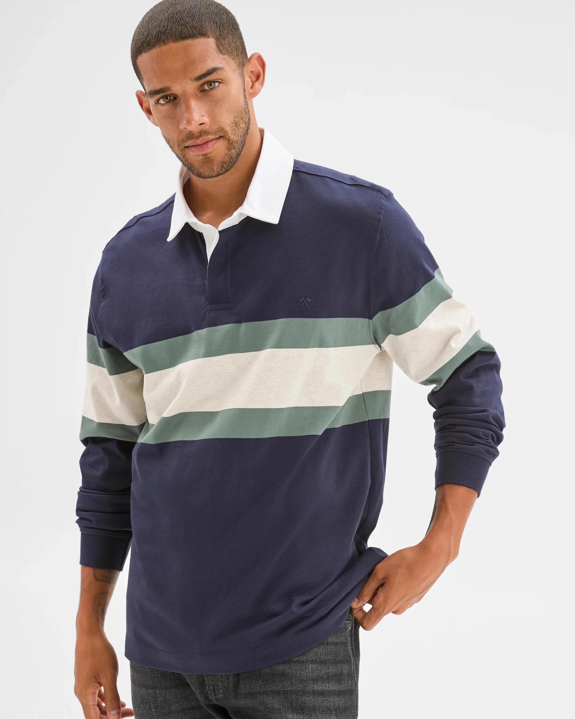 2 Target Man Australian Cotton Blend Long Sleeve Rugby Polo Top NAVY, 2 of 6