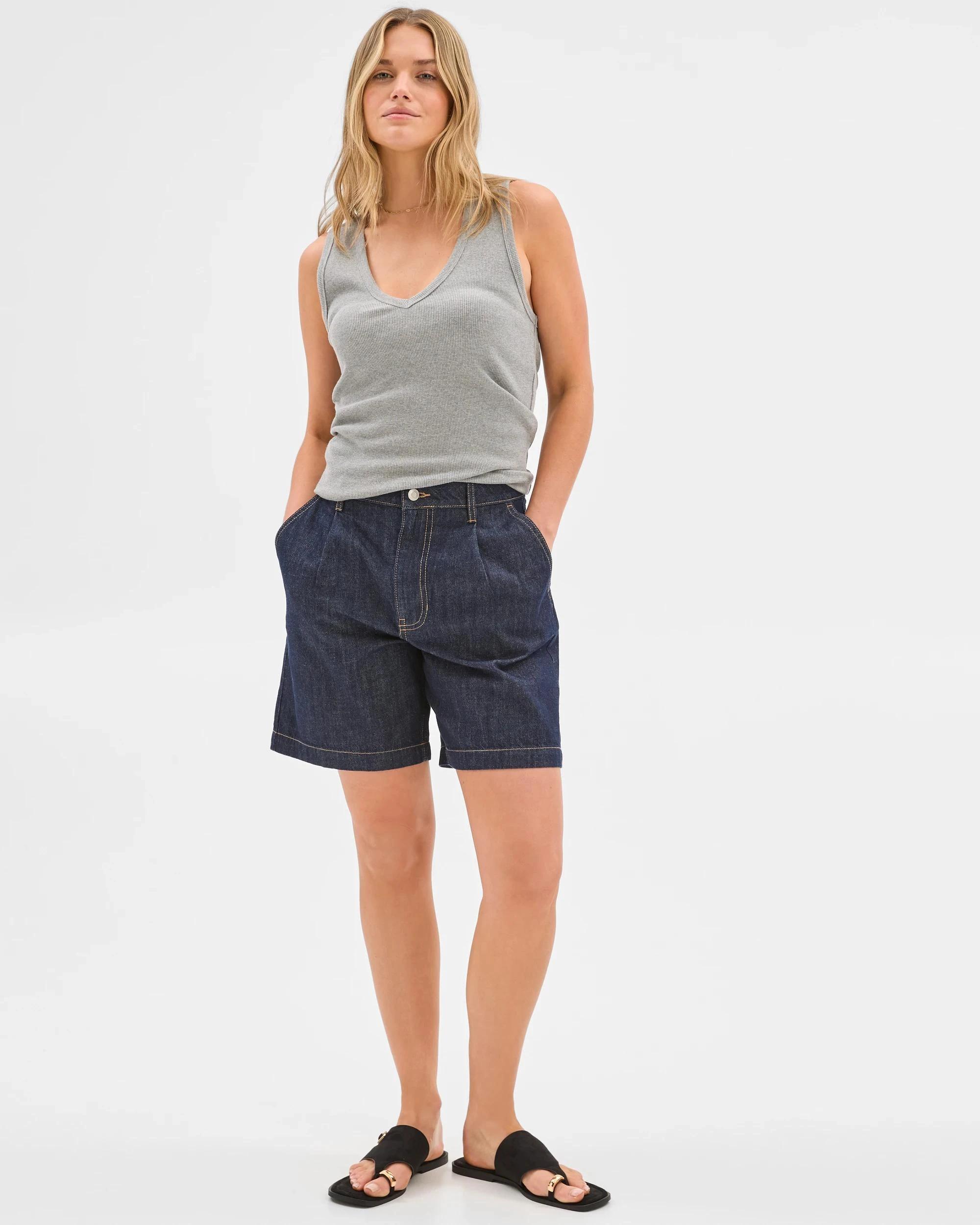 1 Denim Pleat Front Shorts - Lily Loves DARK INDIGO, 1 of 5