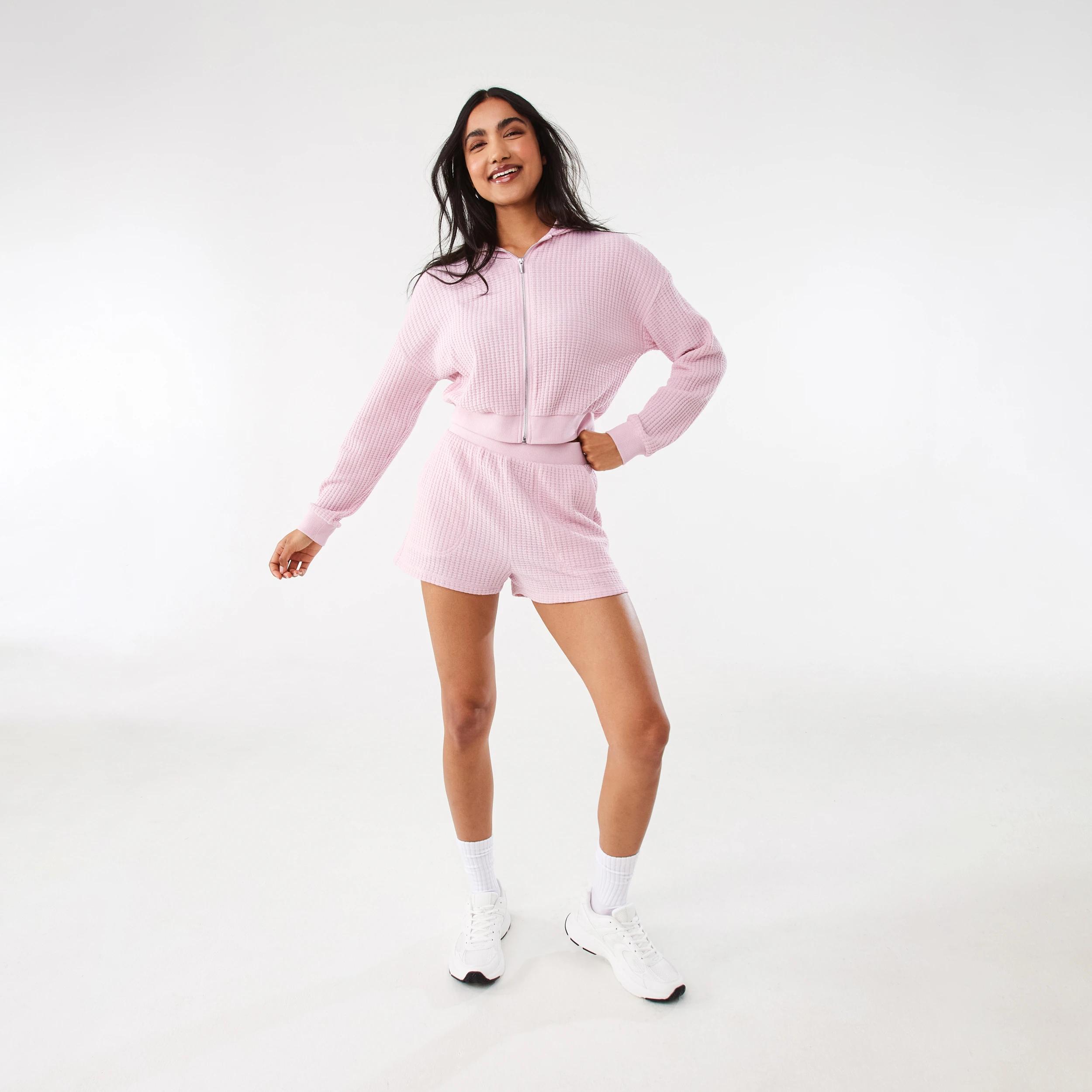 2 Waffle Cropped Hoodie Pink Blush, 2 of 9