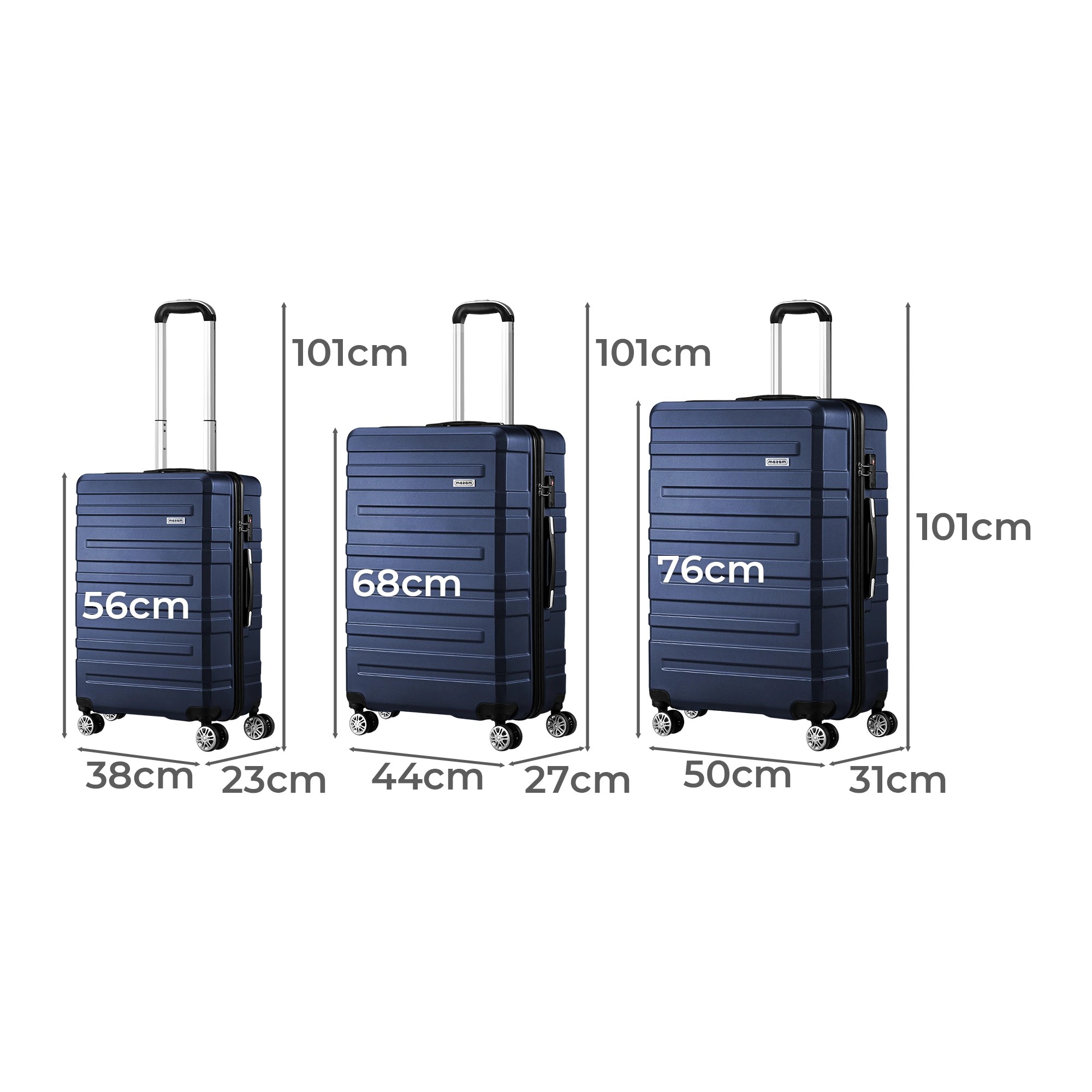 2 Mazam 3PCS Luggage Suitcase Trolley Set Travel TSA Lock ABS Hard Case - Blue, 2 of 8