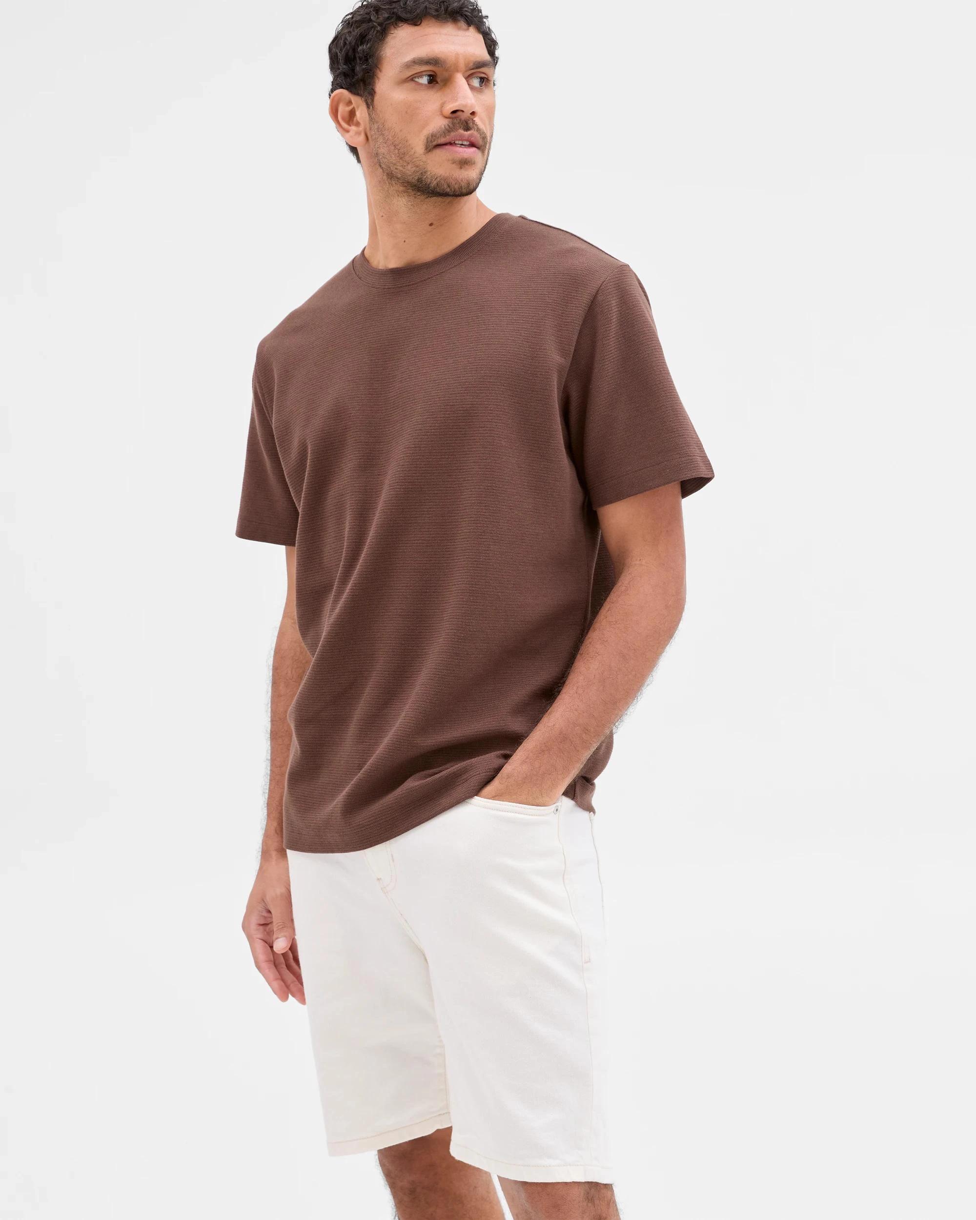 3 Target Australian Cotton Blend Textured T-Shirt BROWN, 3 of 6