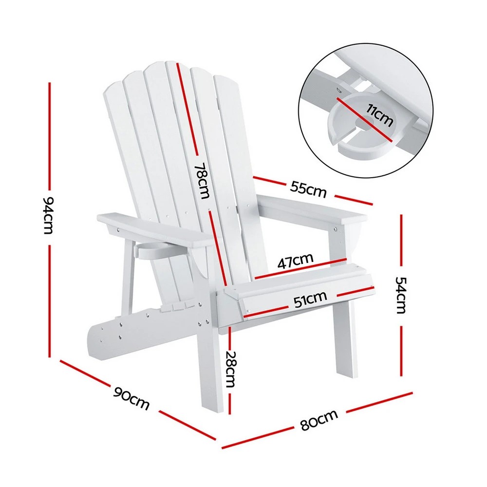 2 Gardeon Outdoor Chairs HDPE Adirondack Beach Chair Sun Lounge Patio Furniture - White, 2 of 6