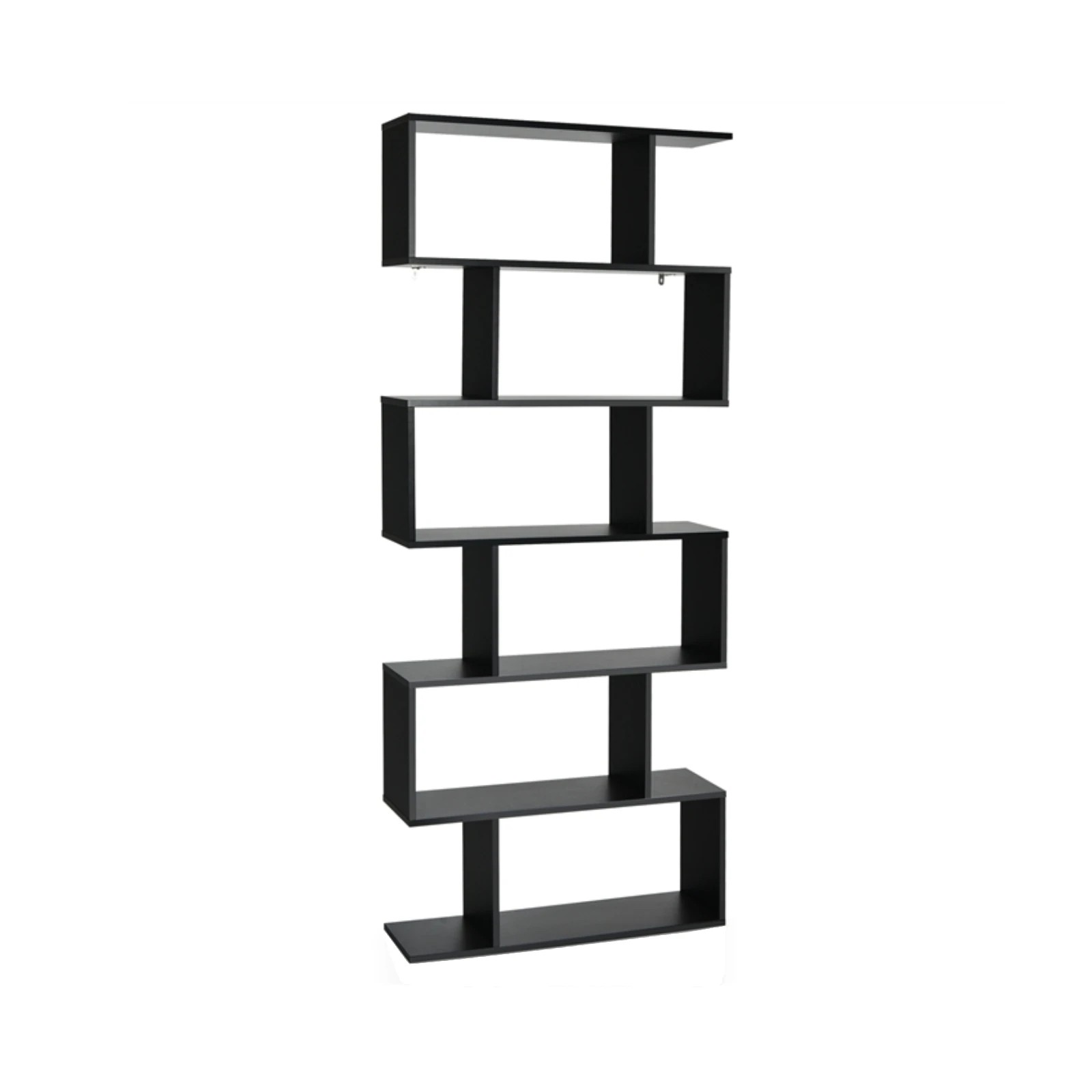 1 Costway S-Shape Bookshelf 6-Tier Wood Bookcase Display Shelf Storage Rack Home Office Furniture - Black, 1 of 4