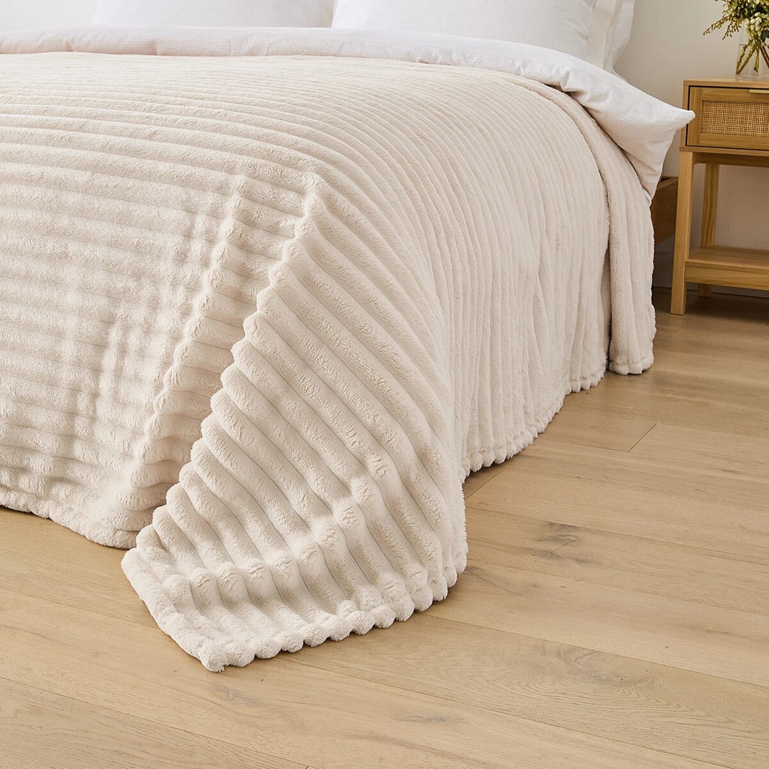 3 Plush Ribbed Blanket - Queen/King Bed, Ivory, 3 of 6