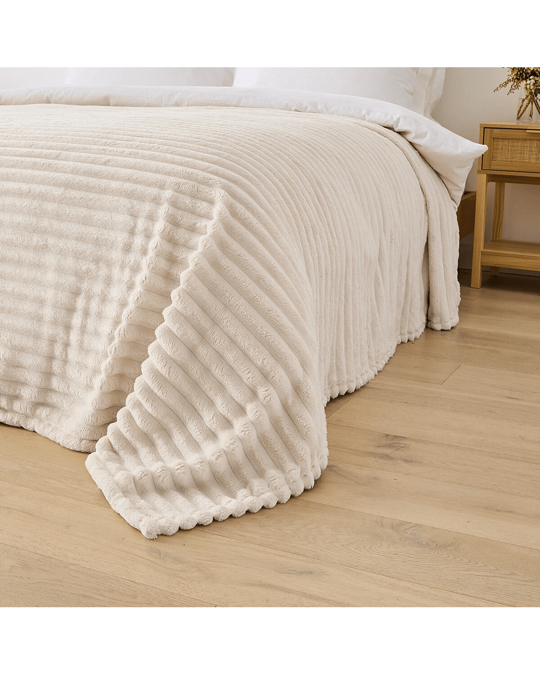 3 Plush Ribbed Blanket - Queen/King Bed, Ivory, 3 of 6