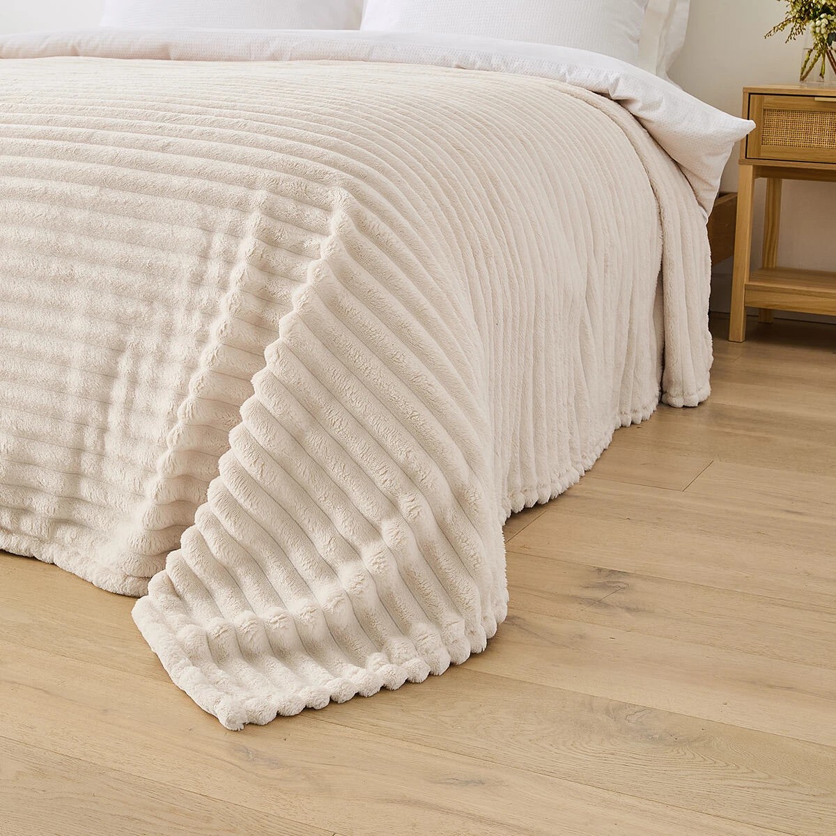 3 Plush Ribbed Blanket - Queen/King Bed, Ivory, 3 of 6