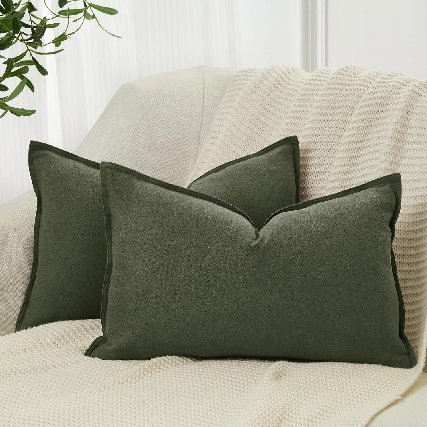 1 Gioia Casa 2-Pack Linen-Cotton Blend Cushion Covers 30x50cm - Khaki Green, 1 of 4