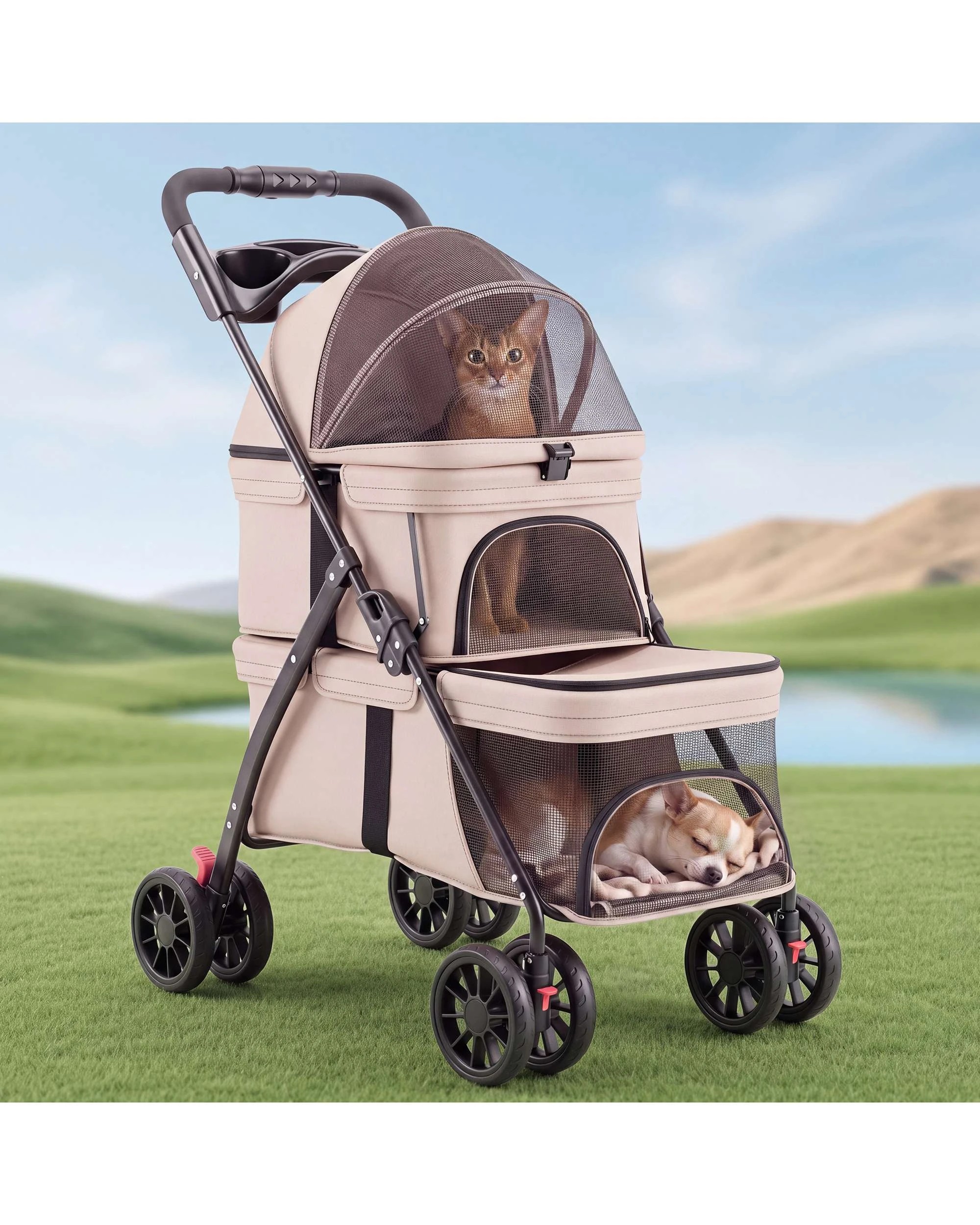 2 Advwin Pet Stroller Pram Dog Cat Carrier Travel Pushchair Foldable, 2 of 9