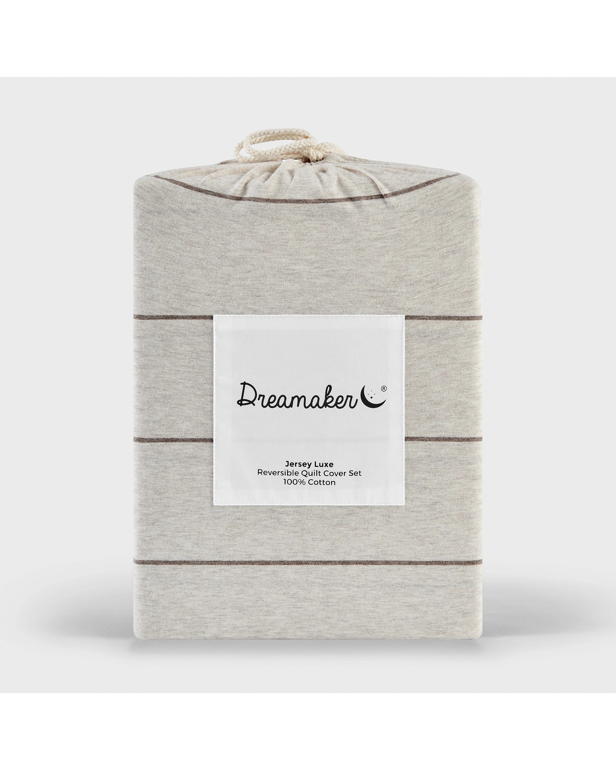 6 Dreamaker Jersey Luxe 100% Cotton Reversible Quilt Cover Set Charcoal - Single Bed - Oatmeal, 6 of 10