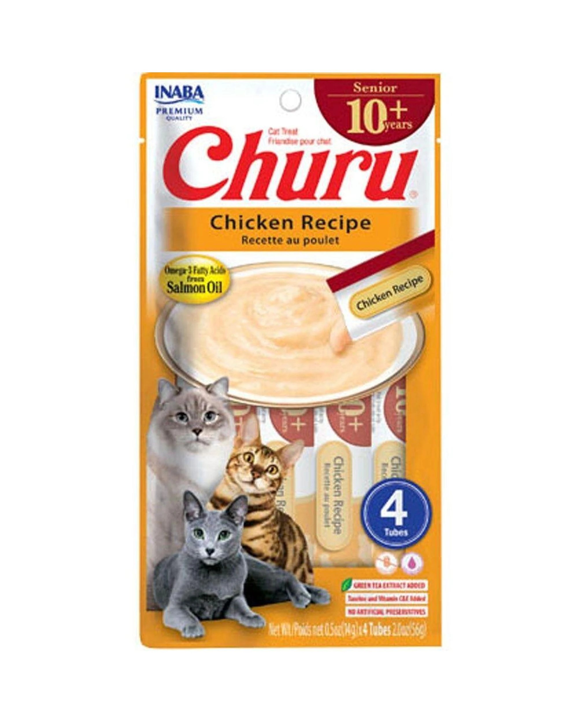 1 Inaba Senior 10+ Churu Puree Cat Treats Chicken Recipe 6 x 56g, 1 of 2
