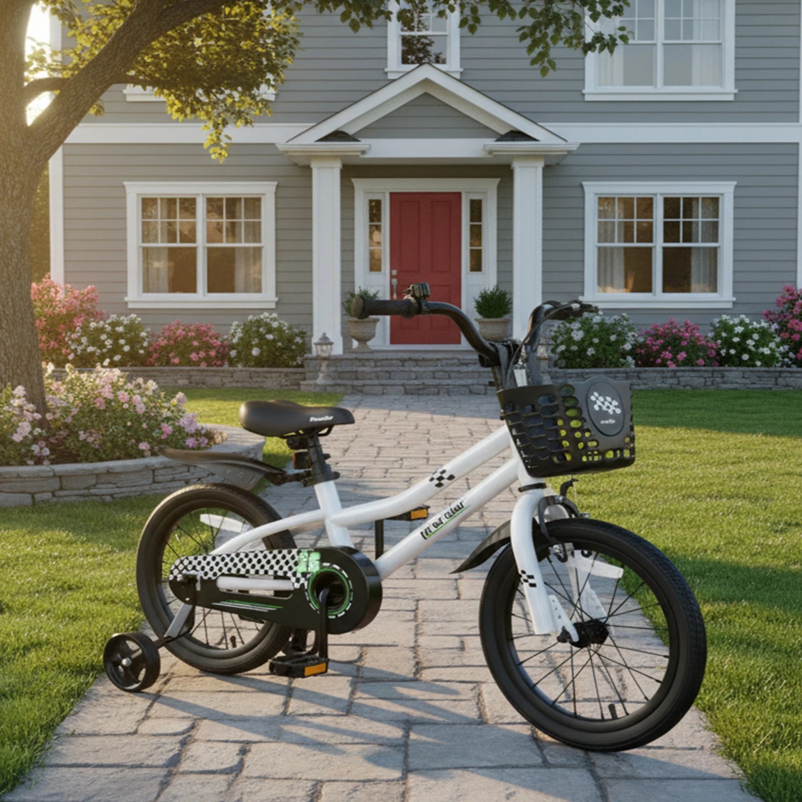 3 Costway 40cm Kids Bike Bicycle w/Training Wheels & Basket & Adjustable Handlebar Seat Beginner, 3 of 4