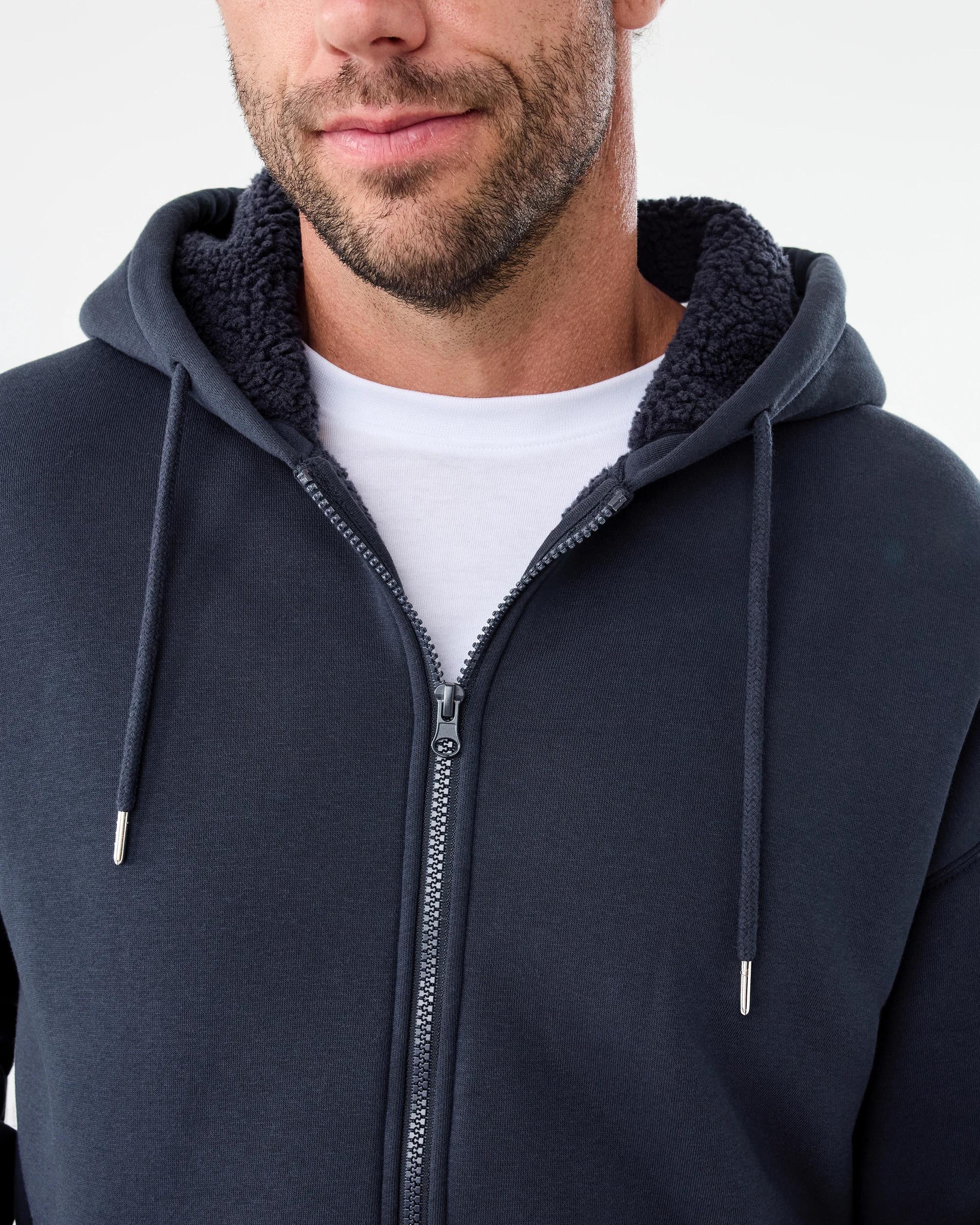 5 Sherpa Lined Zip Through Hoodie Nvy Sphire, 5 of 7