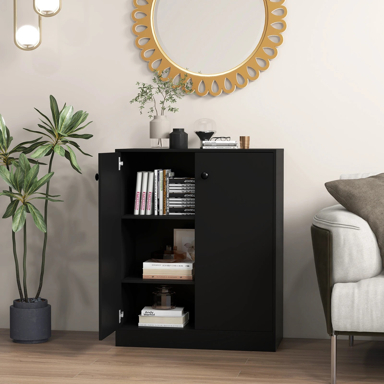 4 Costway 2-Door Storage Cabinet Freestanding Side Cabinet Organizer - Black, 4 of 7
