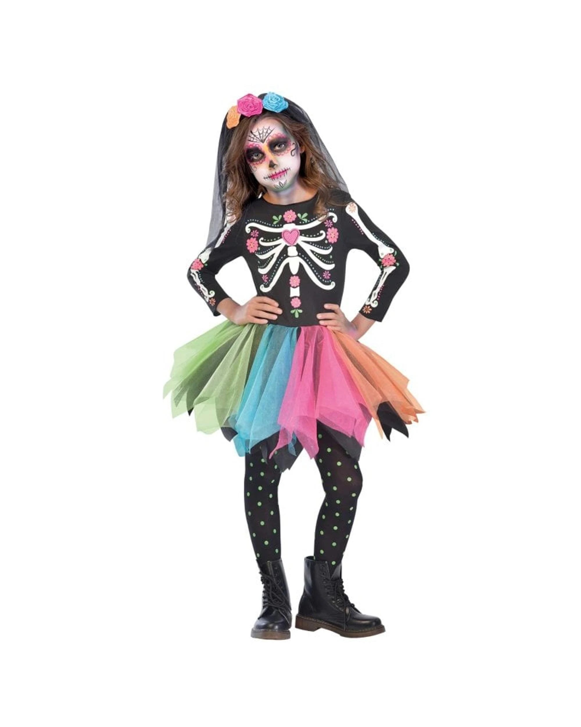 1 Mexican Sugar Skull Girls Child Costume Size 10-12 Years, 1 of 1