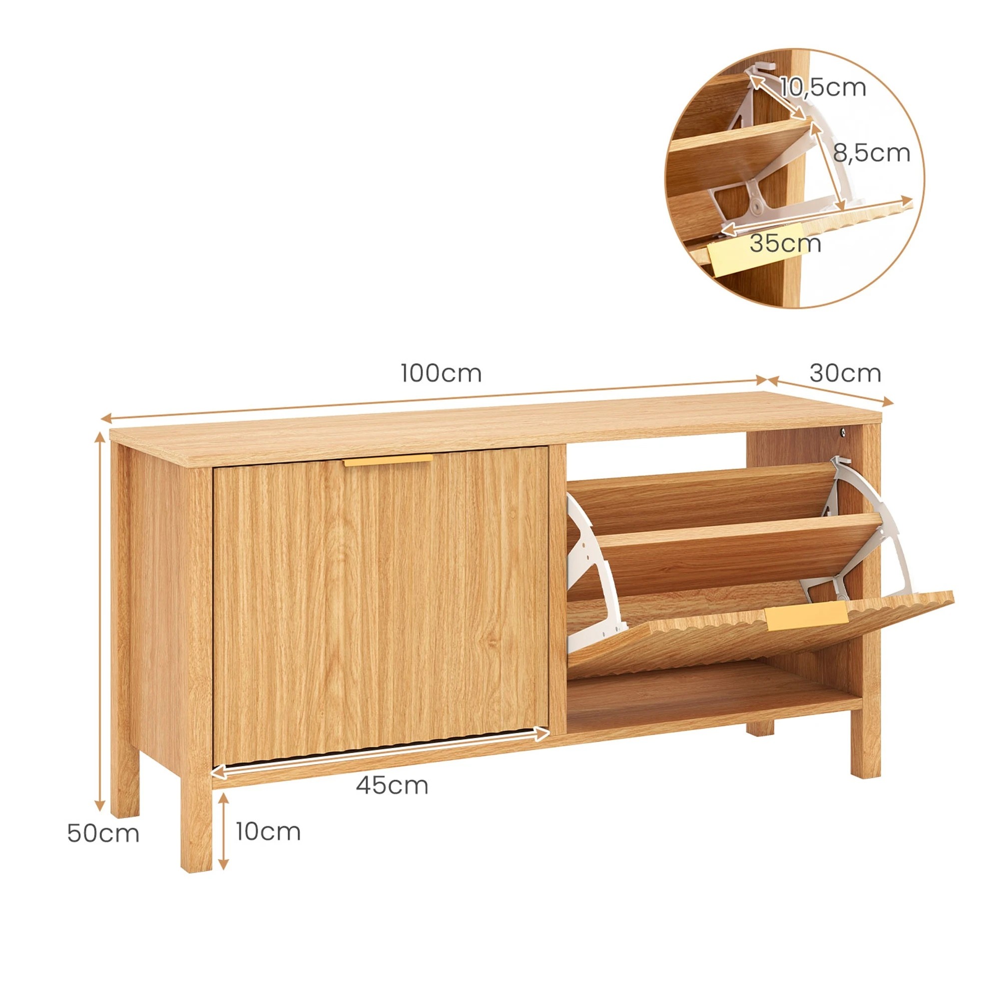 4 Costway Shoe Storage Bench Rack 2 Flip Drawer Adjustable Shelves Organizer Cabinet - Brown, 4 of 4