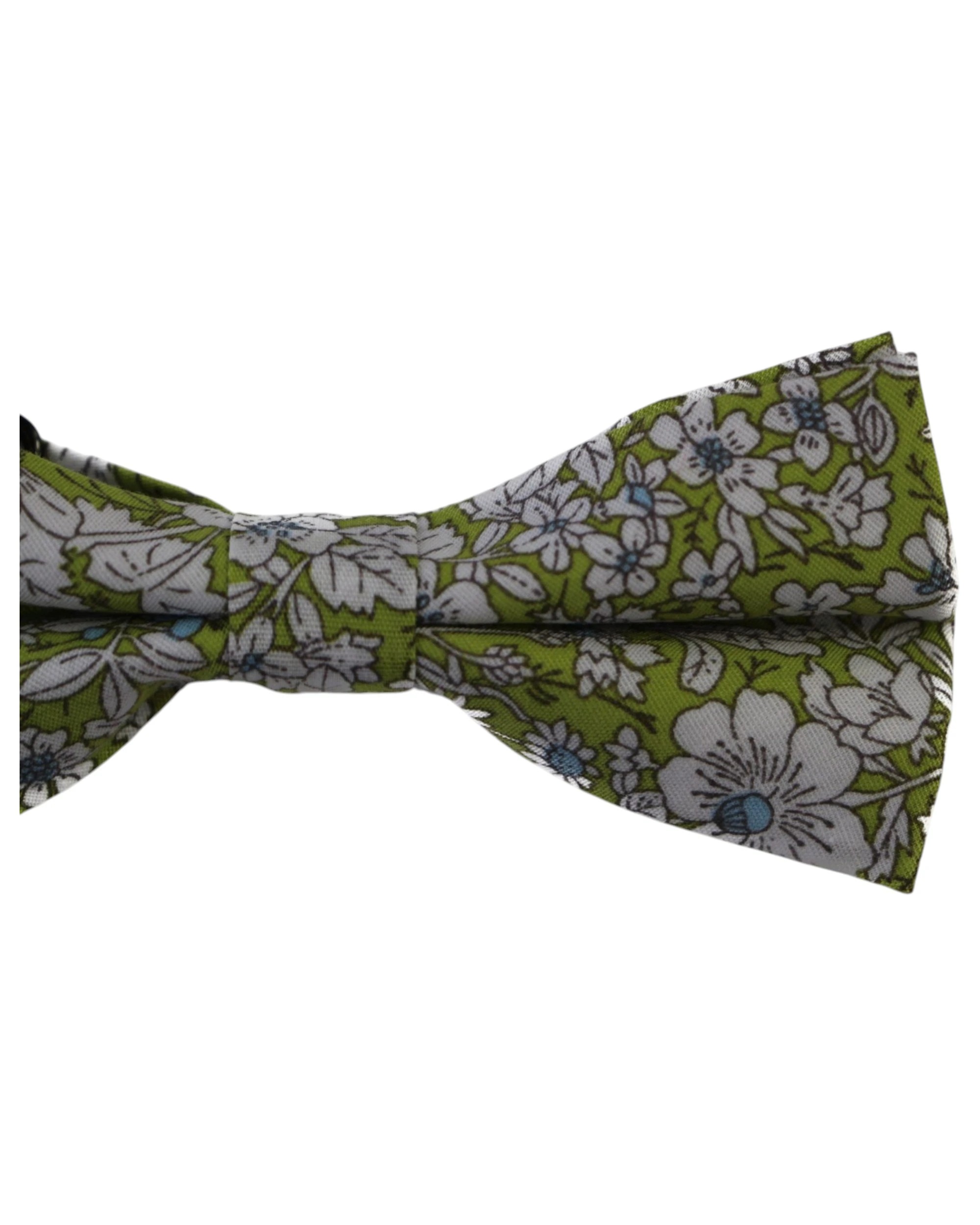 3 Zasel Mens Green With White Flowers Cotton Bow Tie & Pocket Square Set - Multi, 3 of 4