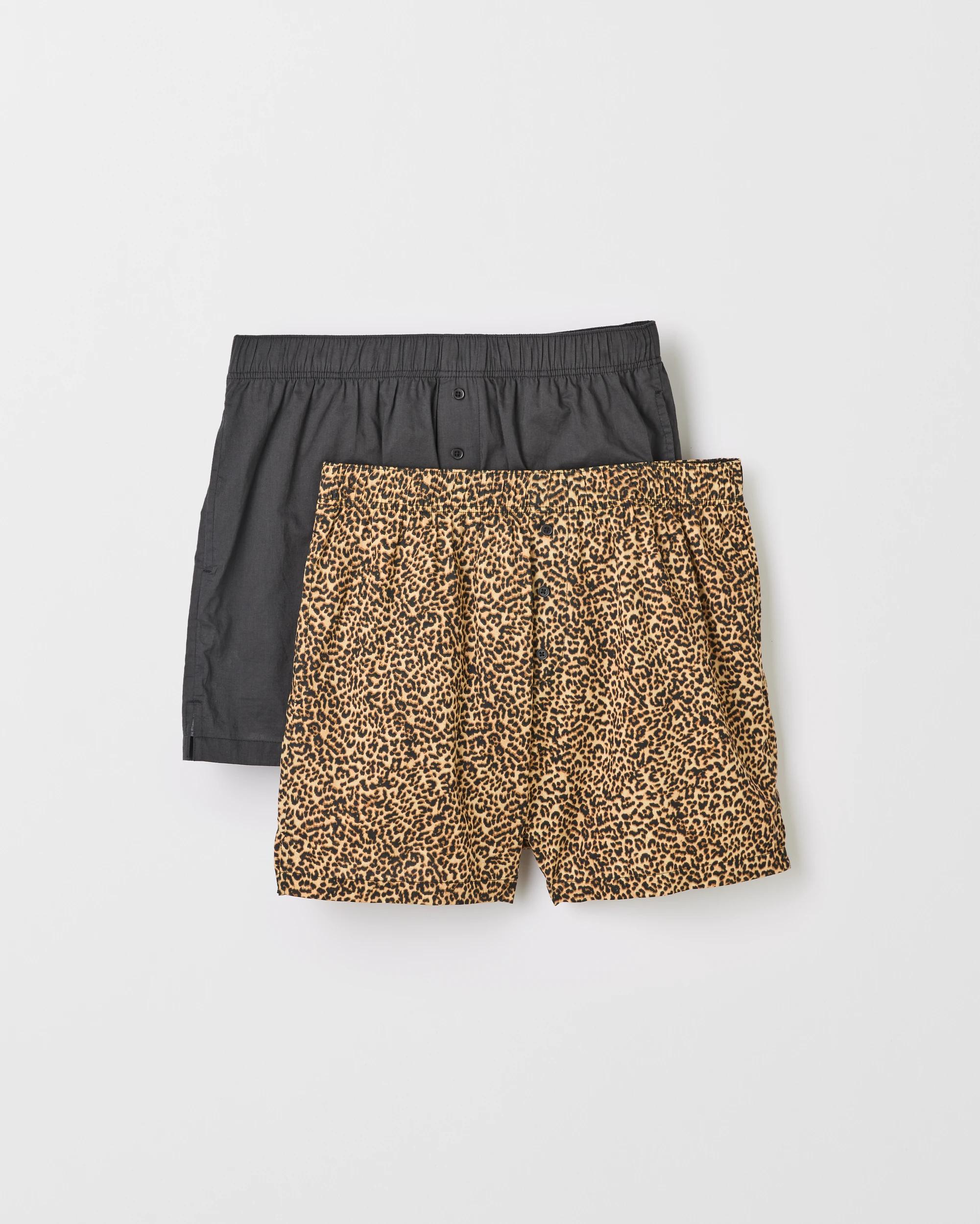1 Target Woman Australian Cotton Womens Woven Boxer Short 2 Pack LEOPARD/BLACK, 1 of 9