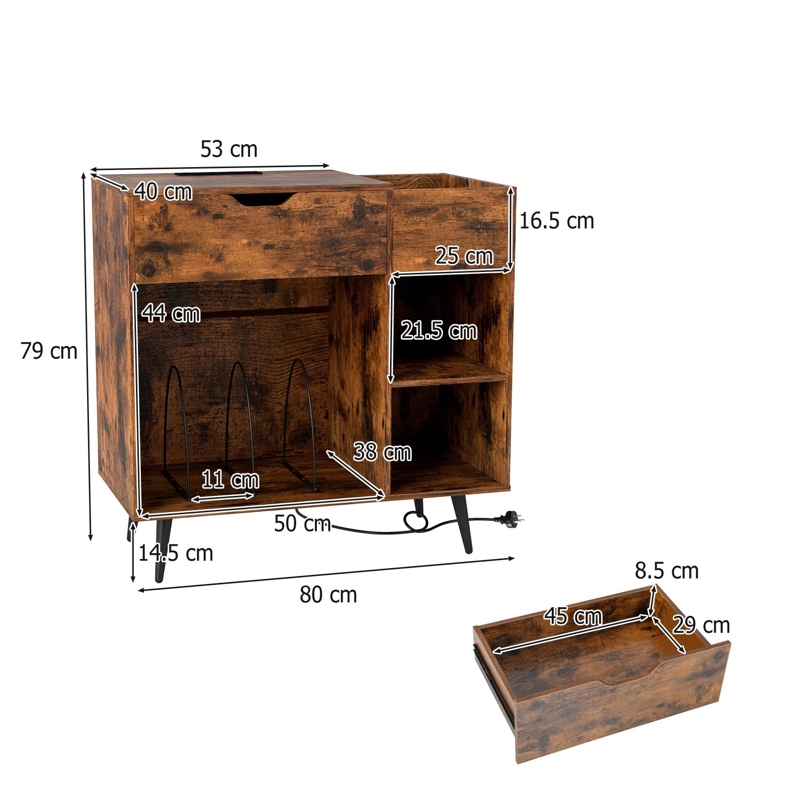 2 Costway Record Player Stand w/Power Outlets Industrial Vinyl Record Storage Cabinet, 2 of 7