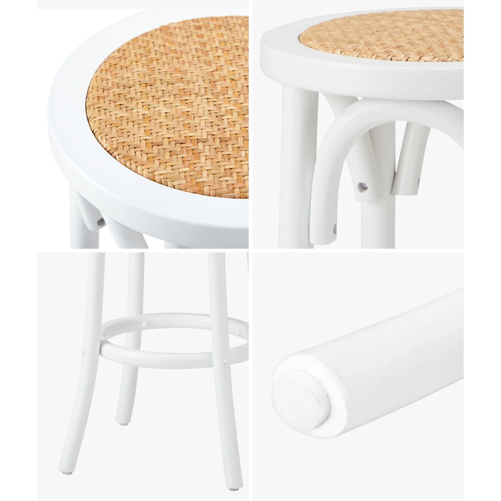 4 Oikiture Set Of 4 Bar Stools Kitchen Vintage Dining Chair Rattan Seat
 - White, 4 of 10