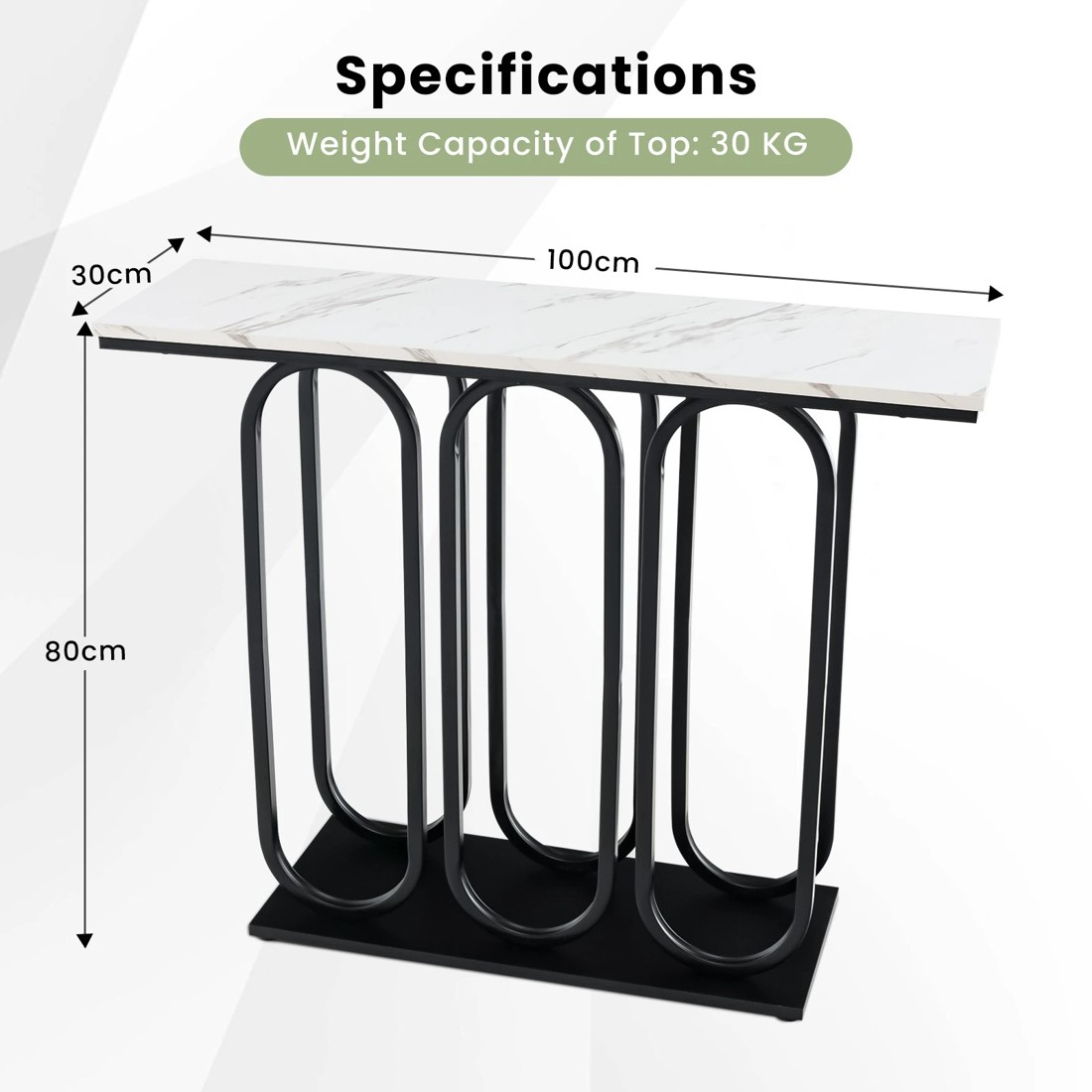 3 Costway Metal Frame Console Table Faux Marble Tabletop, 3 of 10