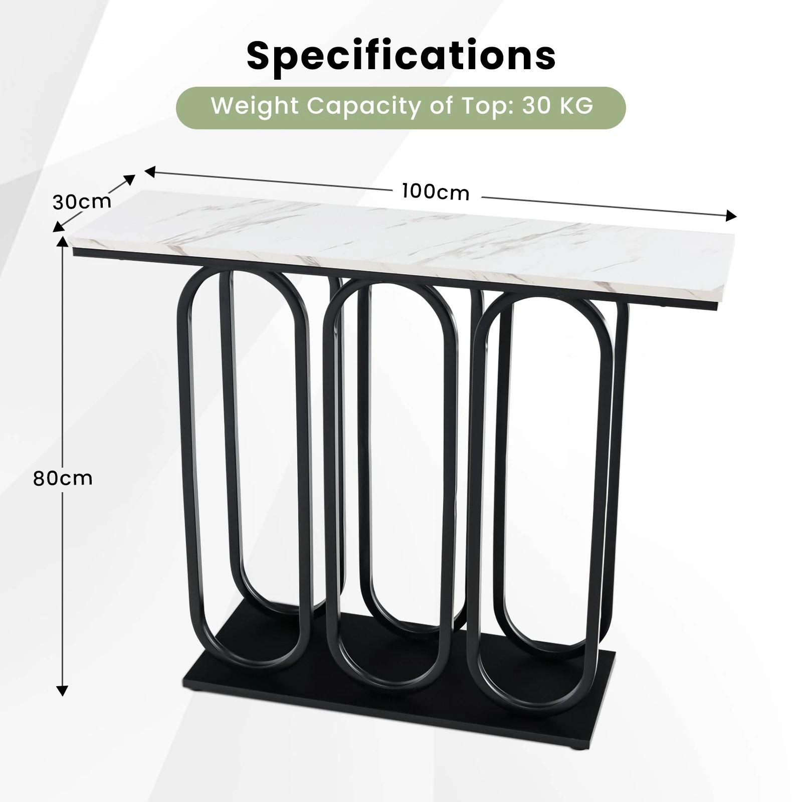 3 Costway Metal Frame Console Table Faux Marble Tabletop, 3 of 10