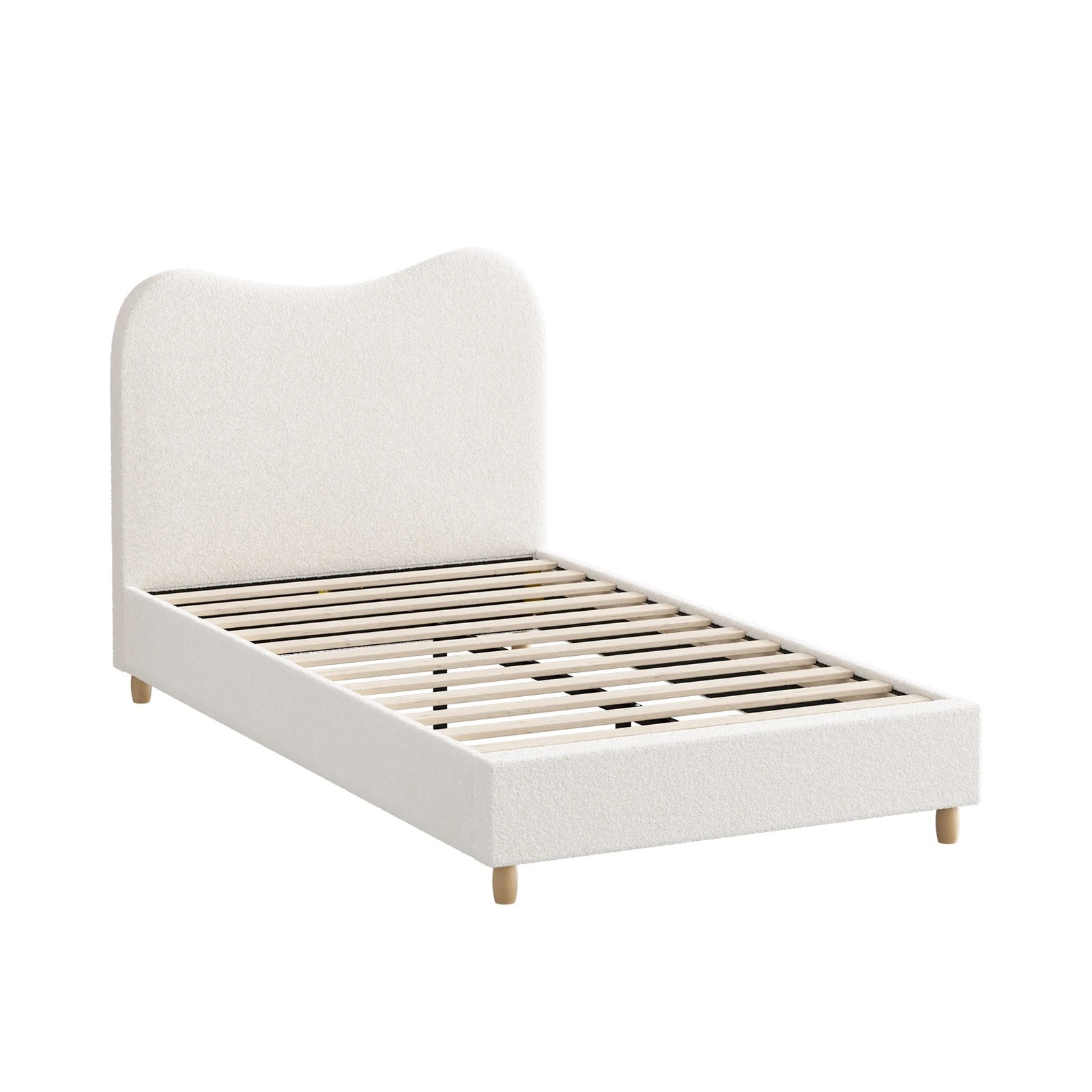 1 Oikiture Bed Frame King Single Size Boucle Cloud Shape Headboard - White, 1 of 9