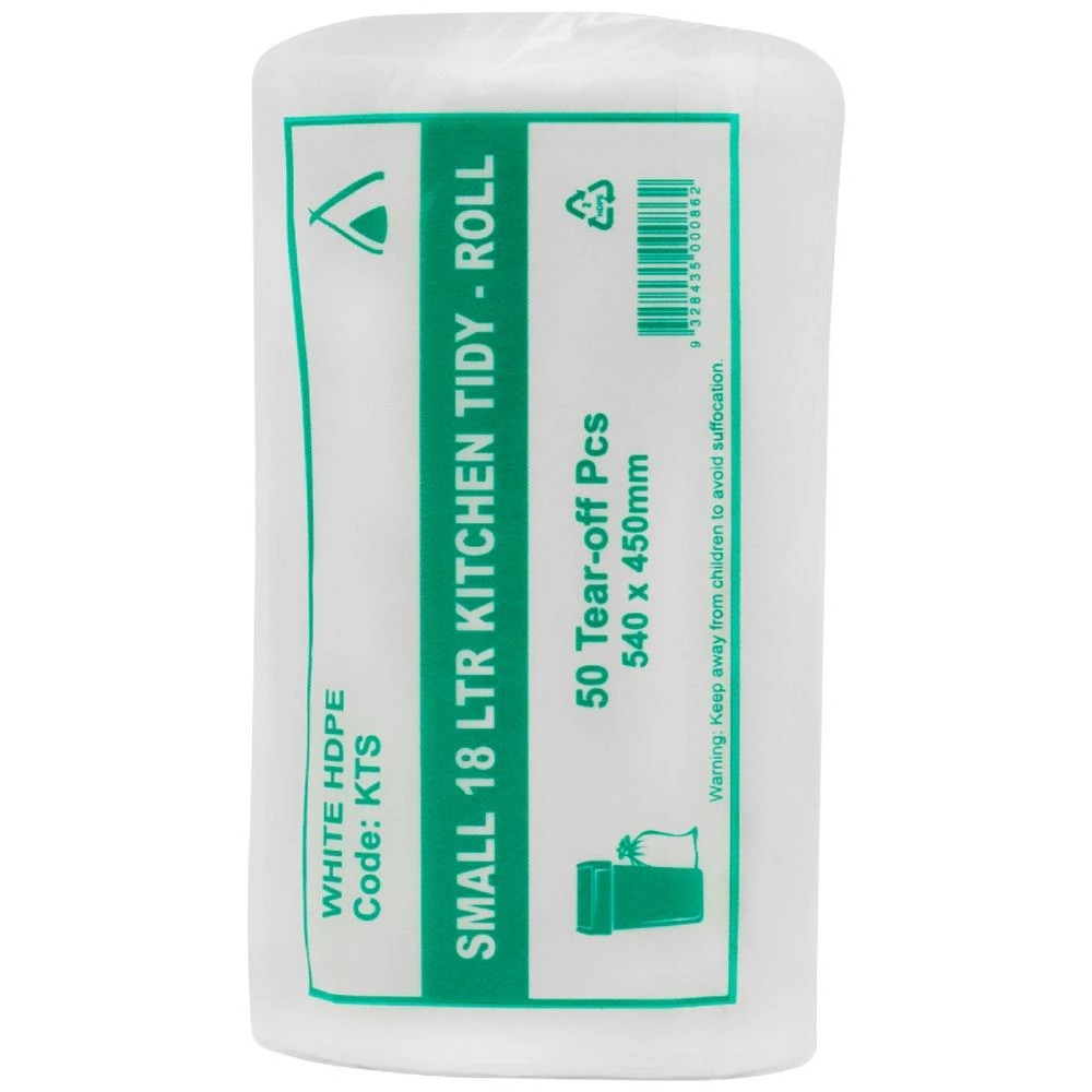 1 Tailored Packaging Kitchen Bin Liners 18L 50 Pack White, 1 of 1