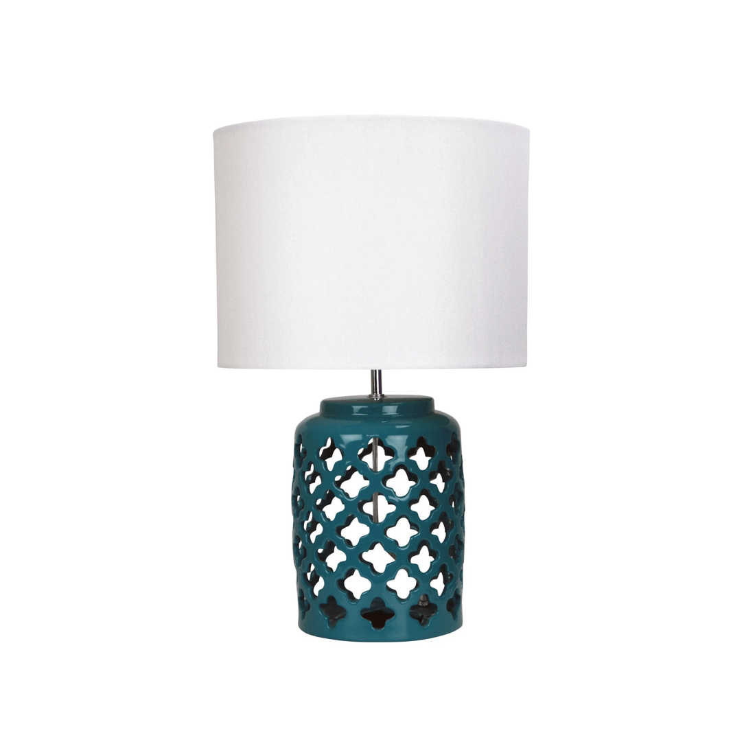 1 Oriel Casbah Teal Ceramic Table Lamp — Moorish Cut with 30cm Beige Shade
 - blue, 1 of 2