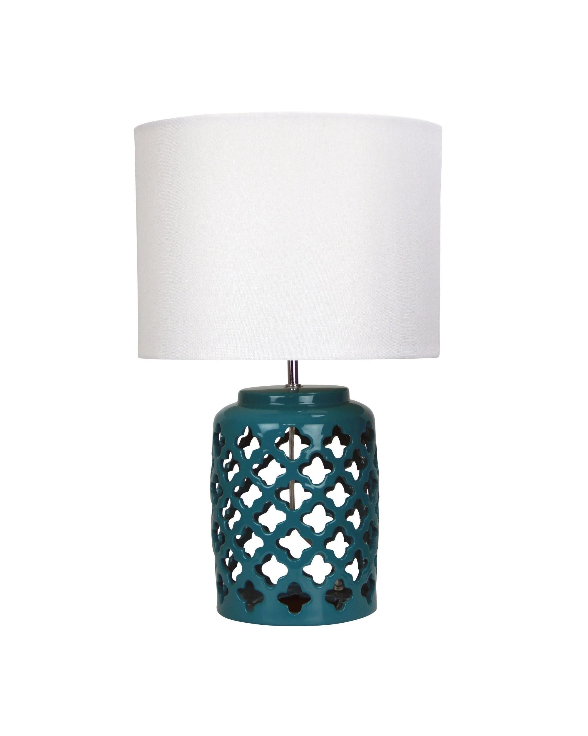 1 Oriel Casbah Teal Ceramic Table Lamp — Moorish Cut with 30cm Beige Shade
 - blue, 1 of 2