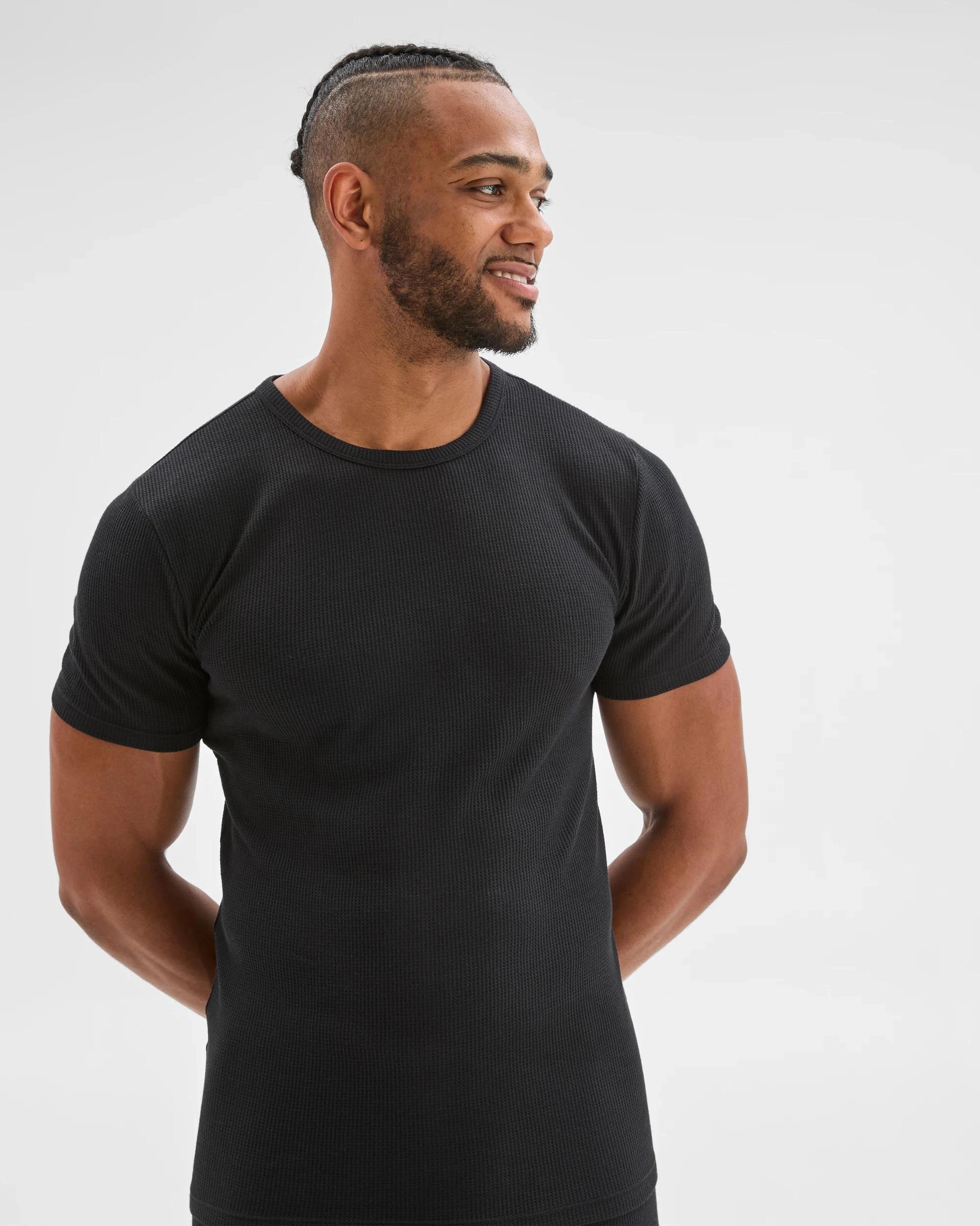 5 Maxx Australian Cotton Short Sleeve Waffle Thermal Top BLACK, 5 of 7