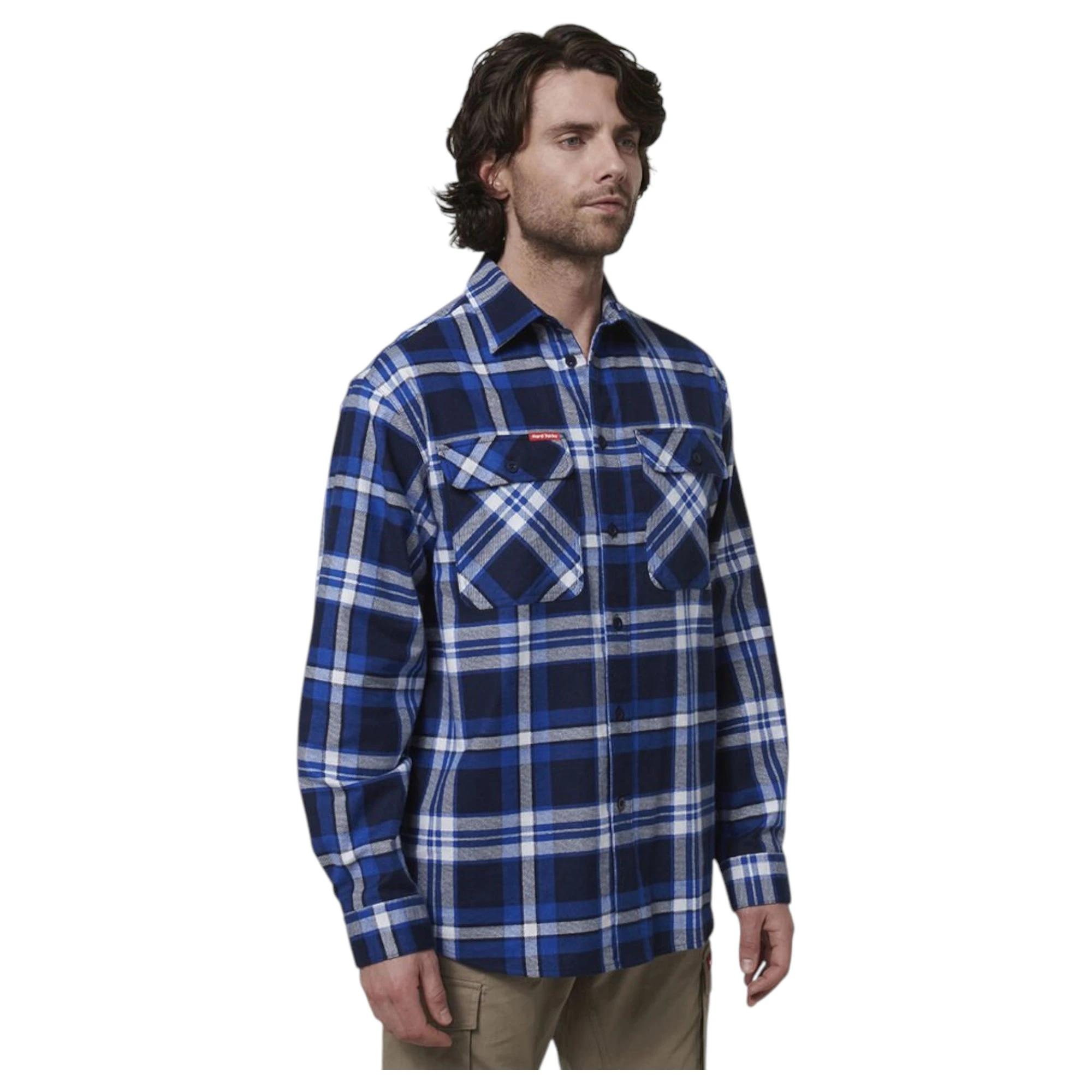 4 Hard Yakka Mens Long Sleeve Check Flannel Shirt Blue Check, 4 of 8