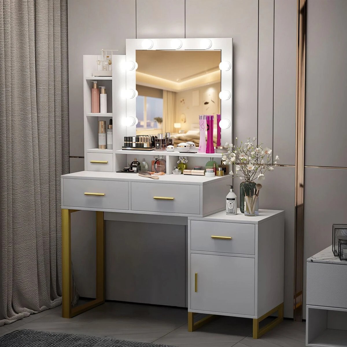 4 LUXSUITE Hollywood Mirror Makeup Table with 9 LED Lights 4 Drawers, 4 of 4