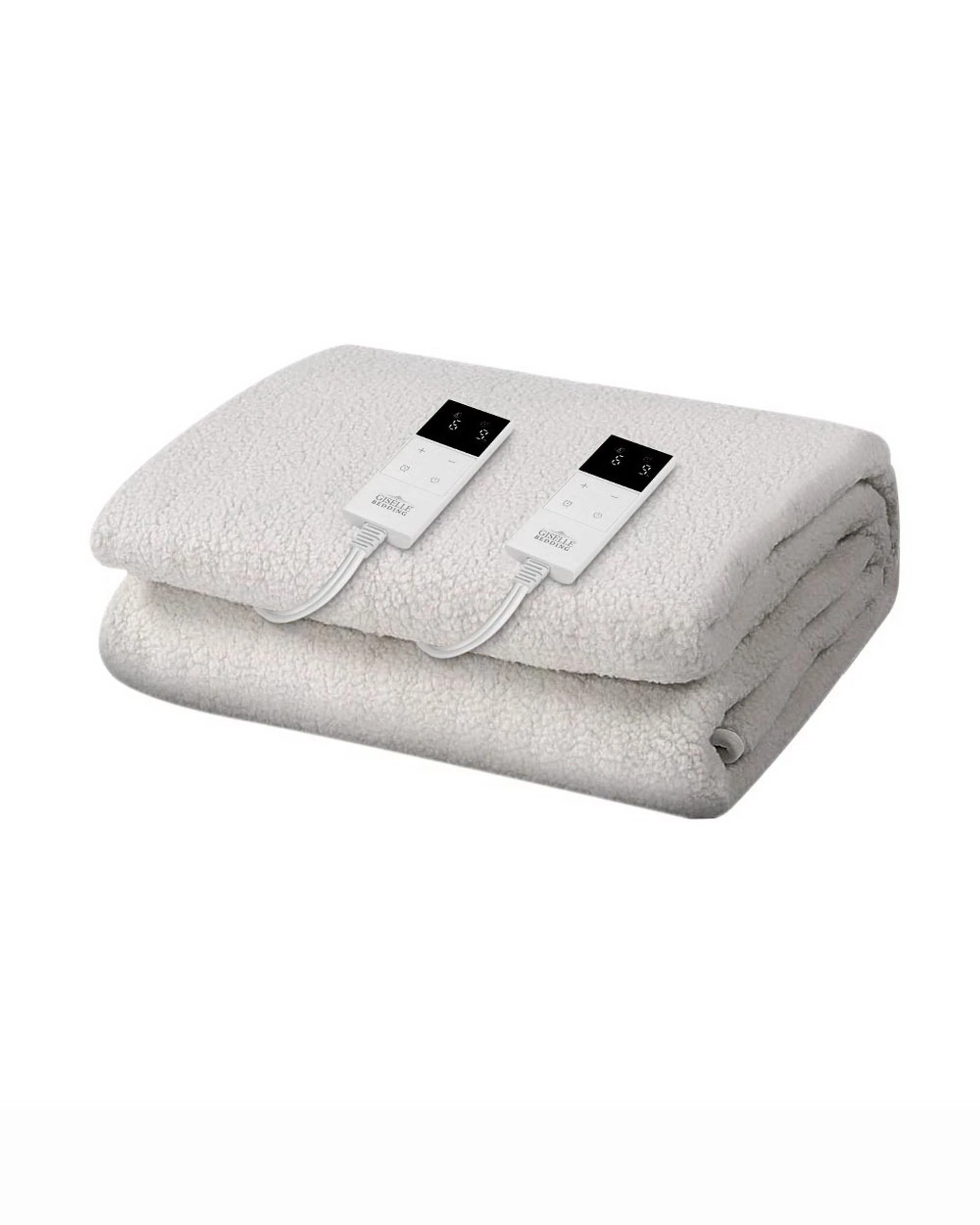 1 Giselle Electric Blanket Queen Fitted Heated Pad Fleecy Underlay Washable Winter - White, 1 of 8