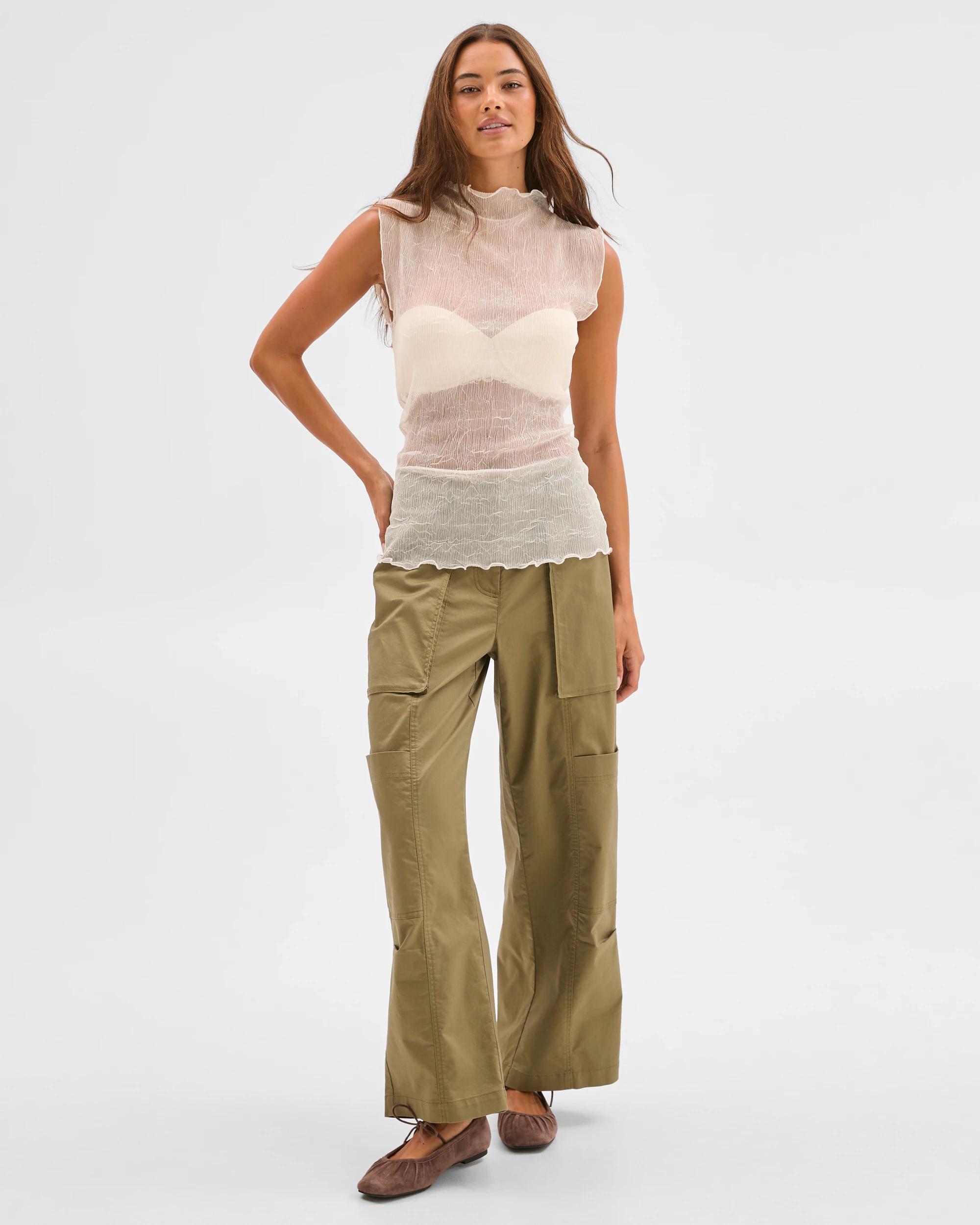 2 Lily Loves Sheer Plisse Sleeveless Top VANILLA, 2 of 7