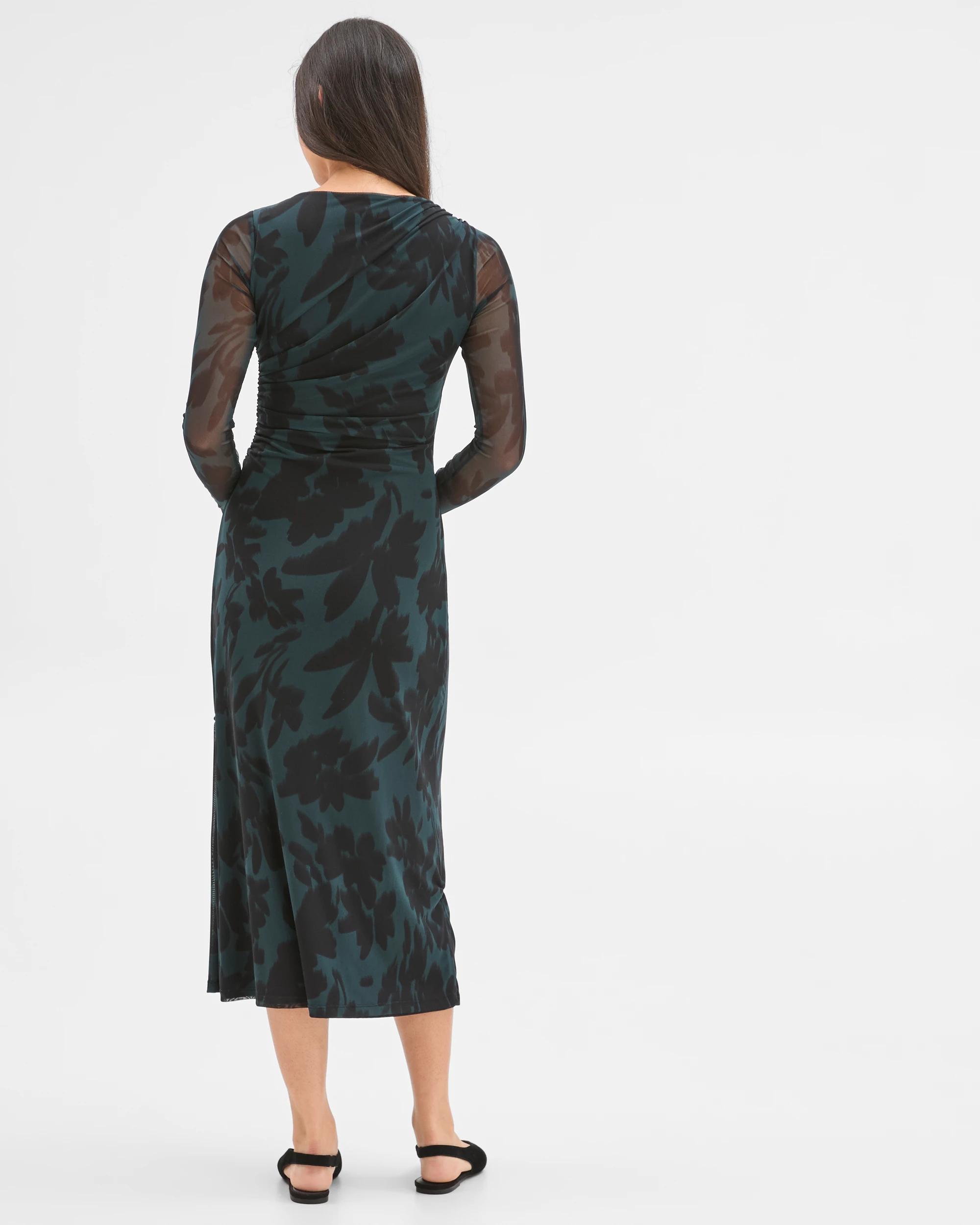 6 Preview Long Sleeve Mesh Midi Dress FLORAL BLUR, 6 of 6