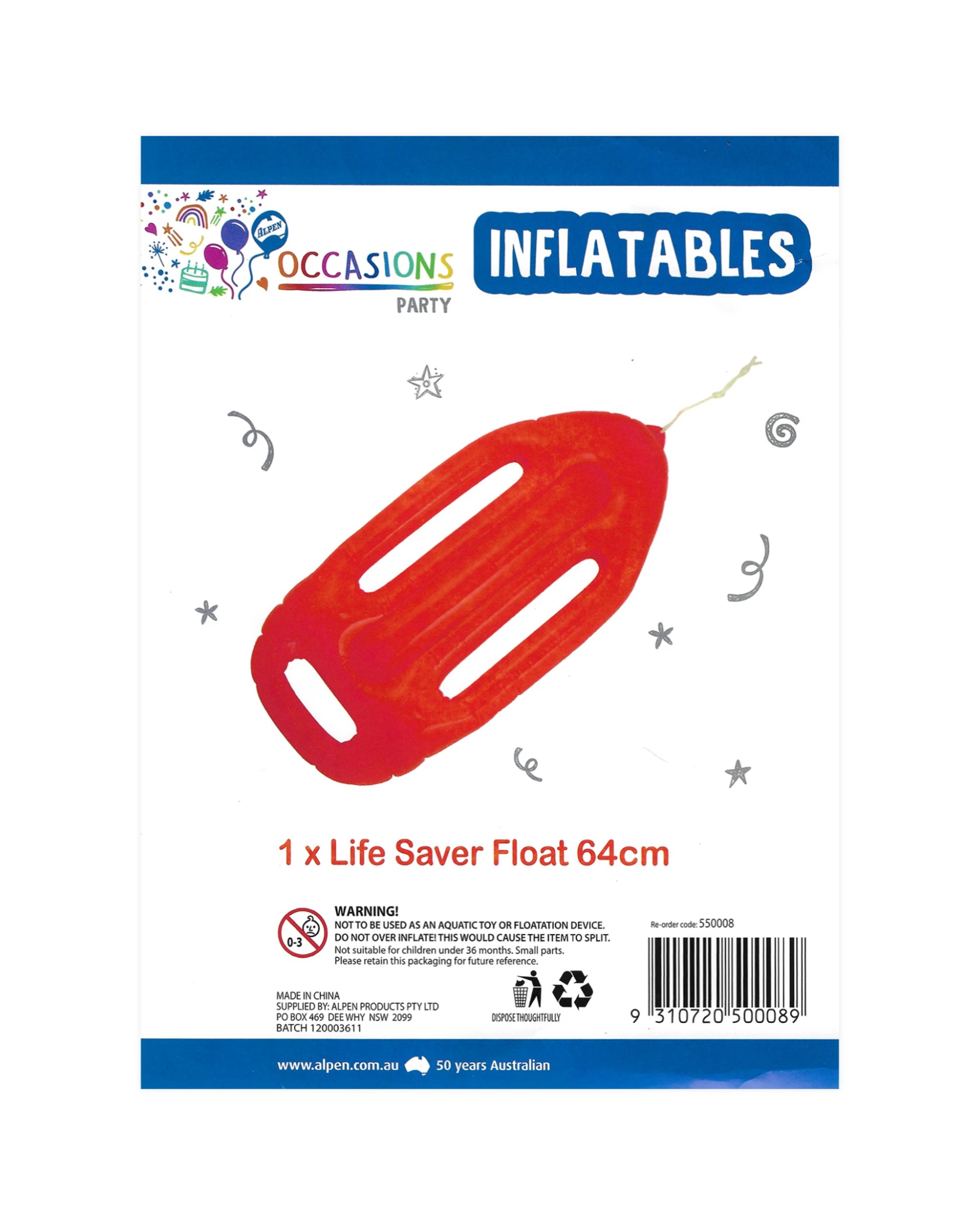 2 Occasions Party Inflatable Life Saver Prop Float - One Size - Red, 2 of 2