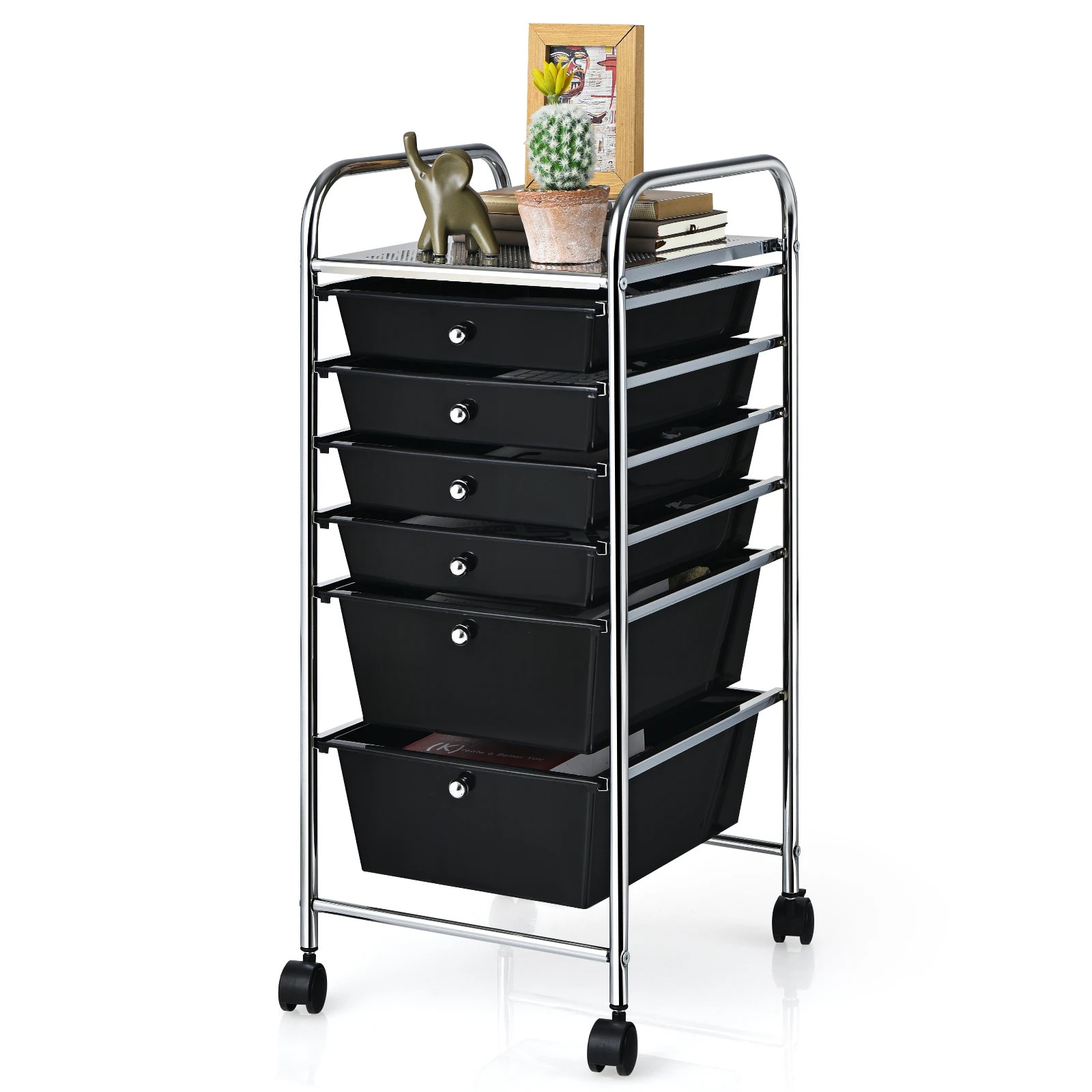 6 Costway 6 Drawers Rolling Storage Cart Mobile Utility Trolley - Black, 6 of 6
