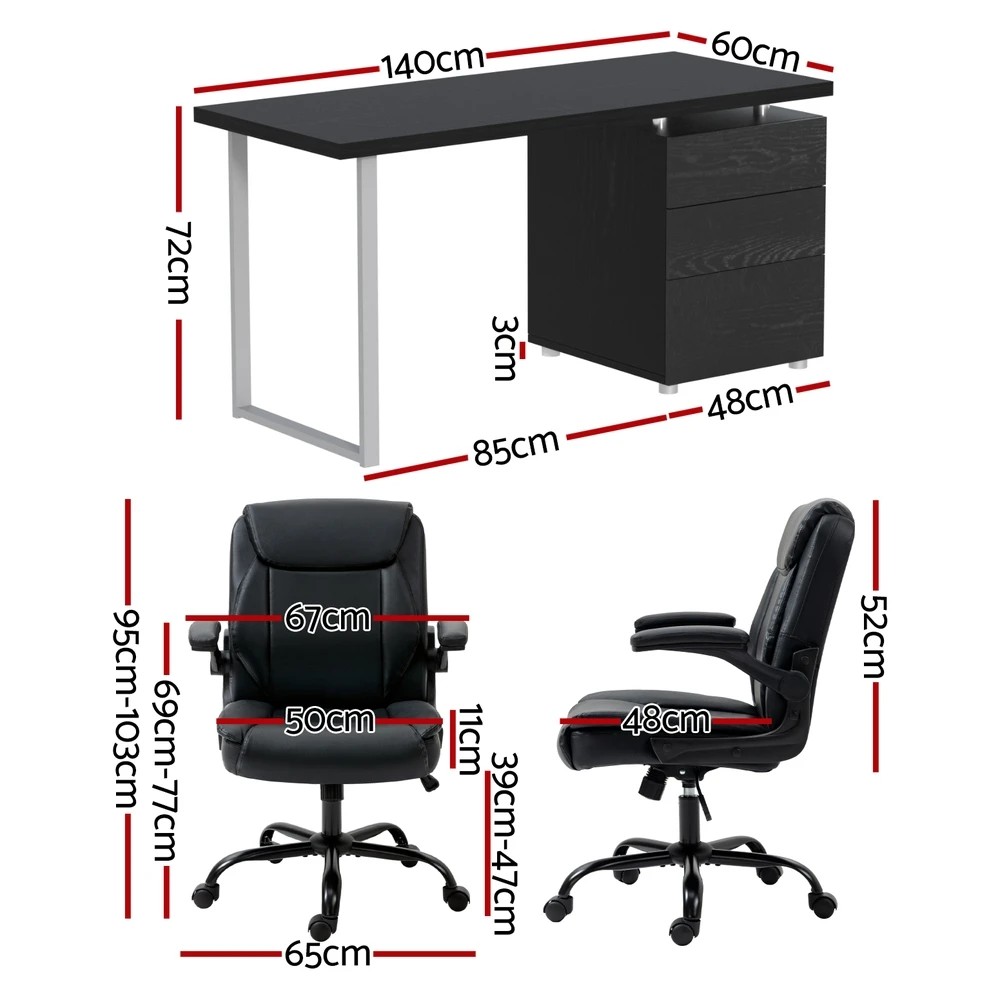 2 Artiss Computer Desk Executive Office Chairs Sets - Black, 2 of 6