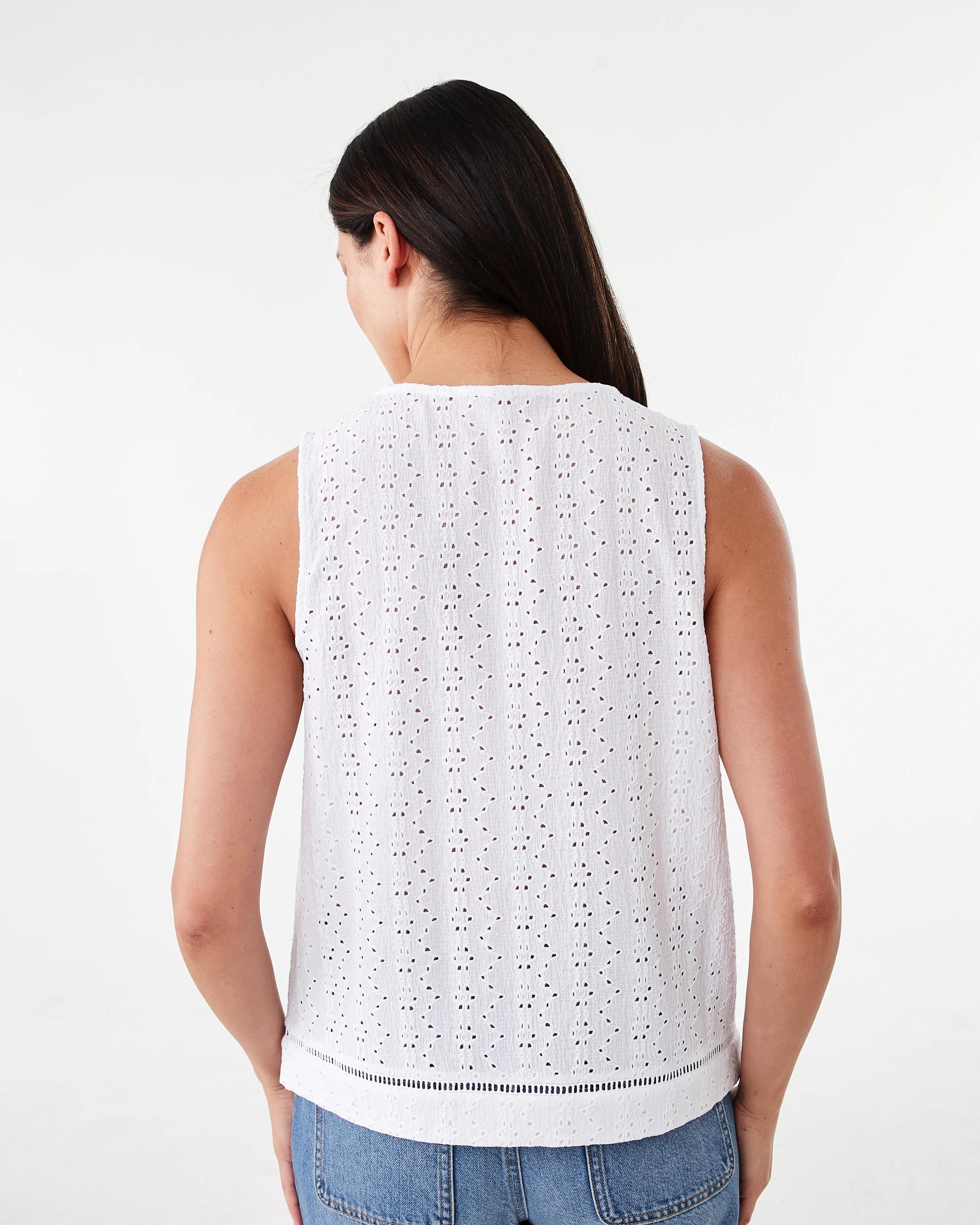 3 Sleeveless Broderie Detail Top White, 3 of 7