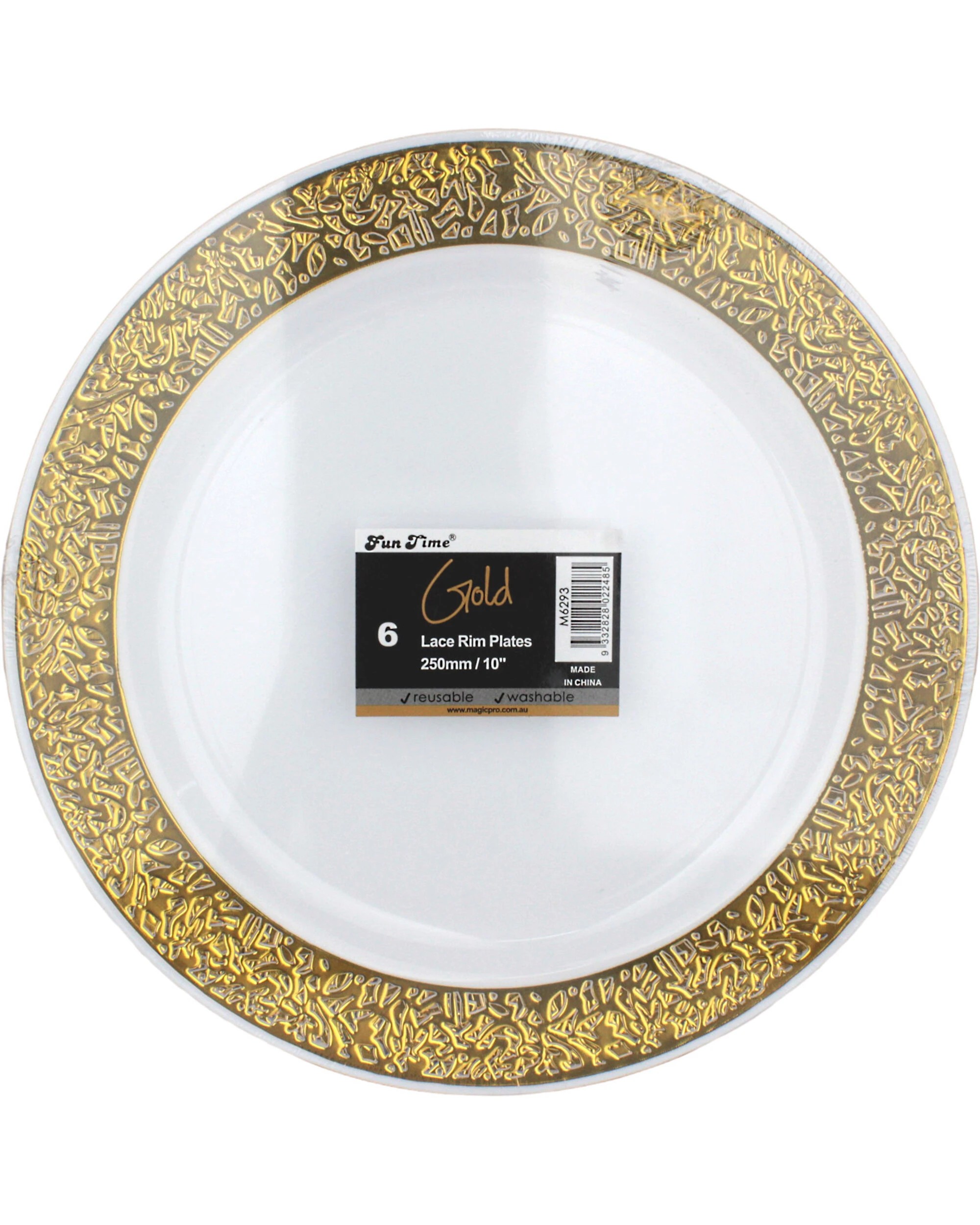 2 Fun Time Gold Lace Trim 26cm Plastic Plates Pack of 6 - Gold, White, 2 of 2