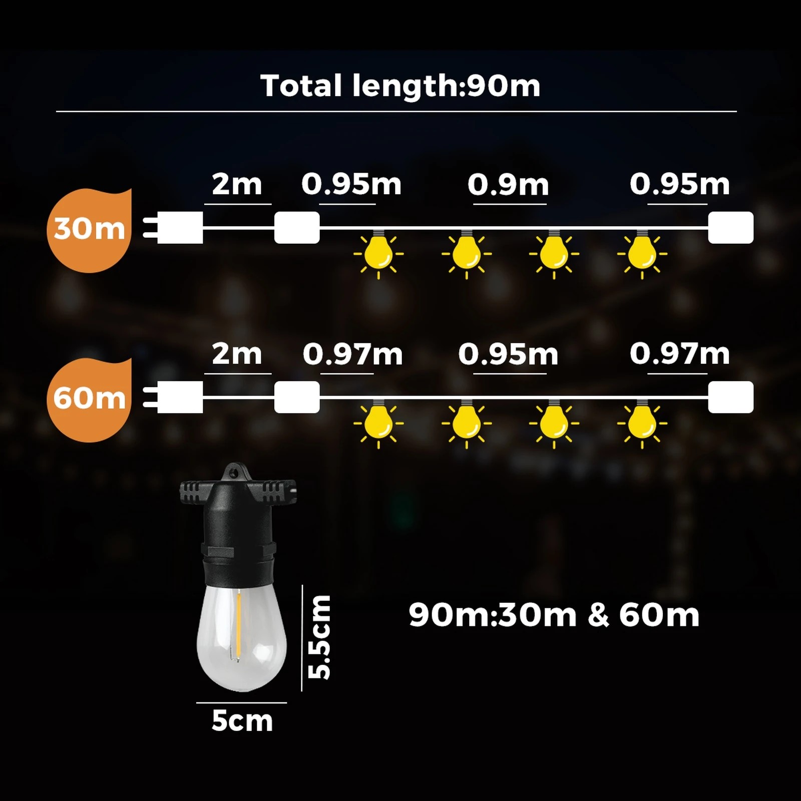 2 Mazam 90M LED Outdoor Festoon String Lights - Black, 2 of 10