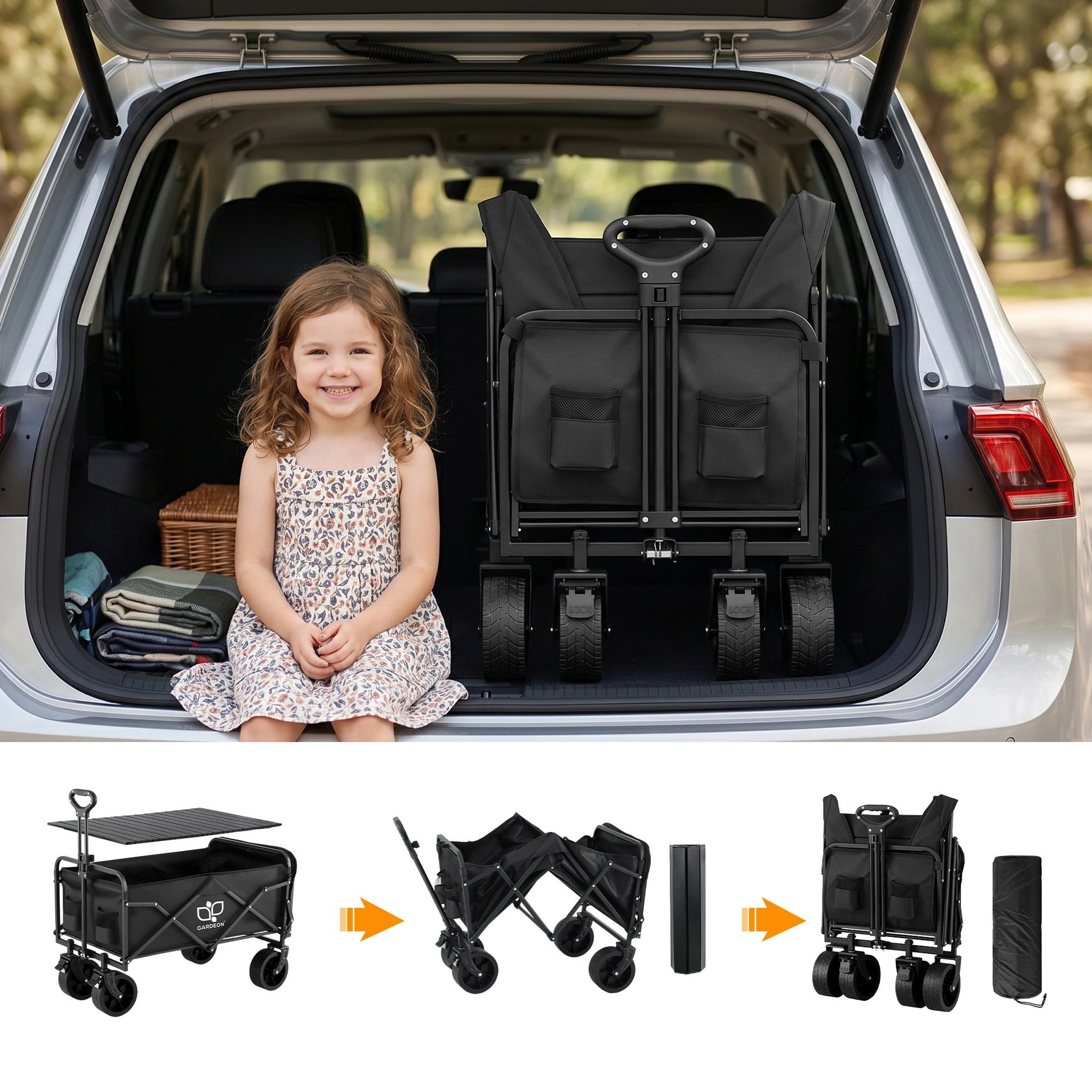 6 Gardeon Folding Camping Wagon Heavy Duty Utility Cart with Tailgate Table 150L - Black, 6 of 9