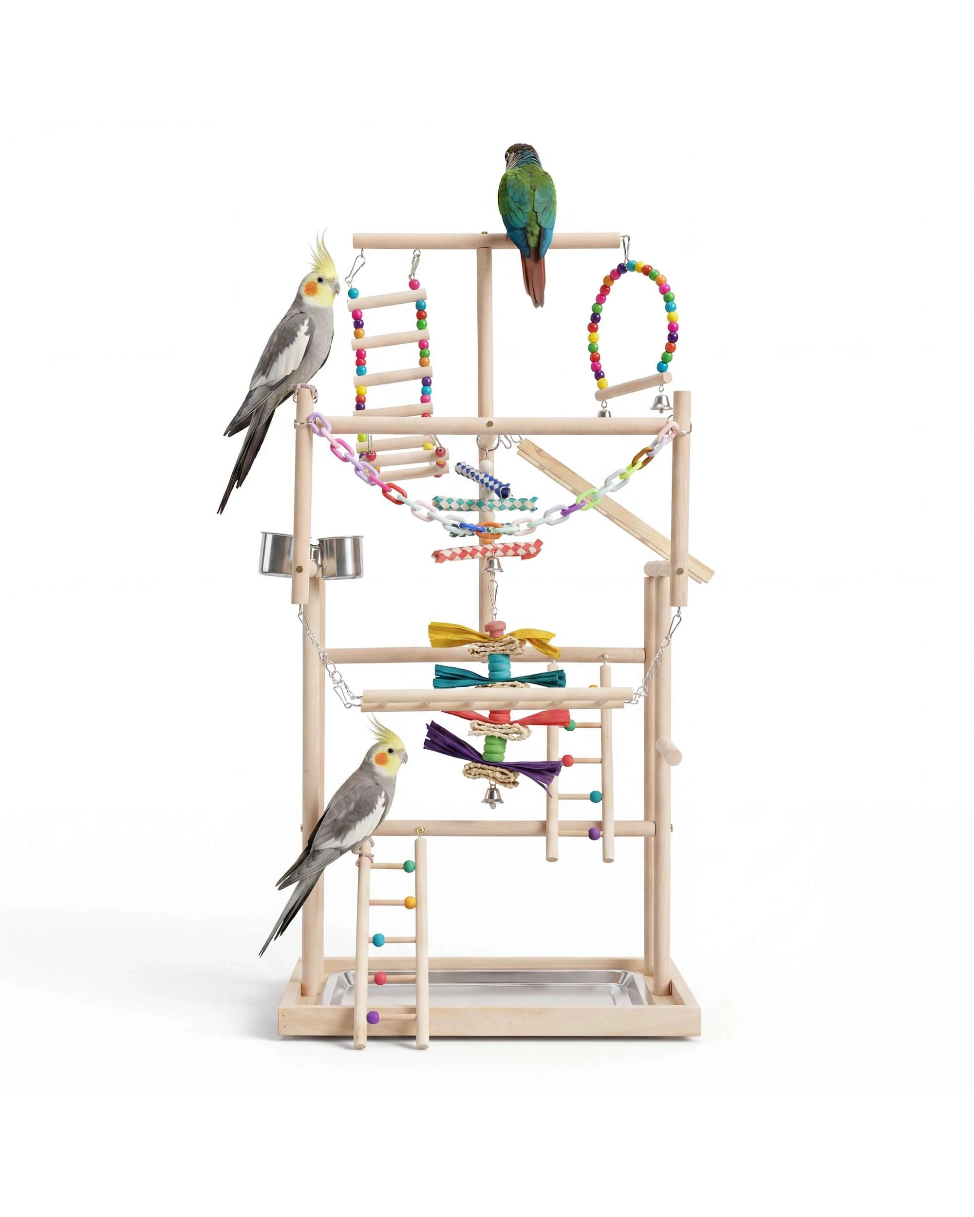 2 Advwin Bird Playground Natural Wood Parrot Playstand, 2 of 10