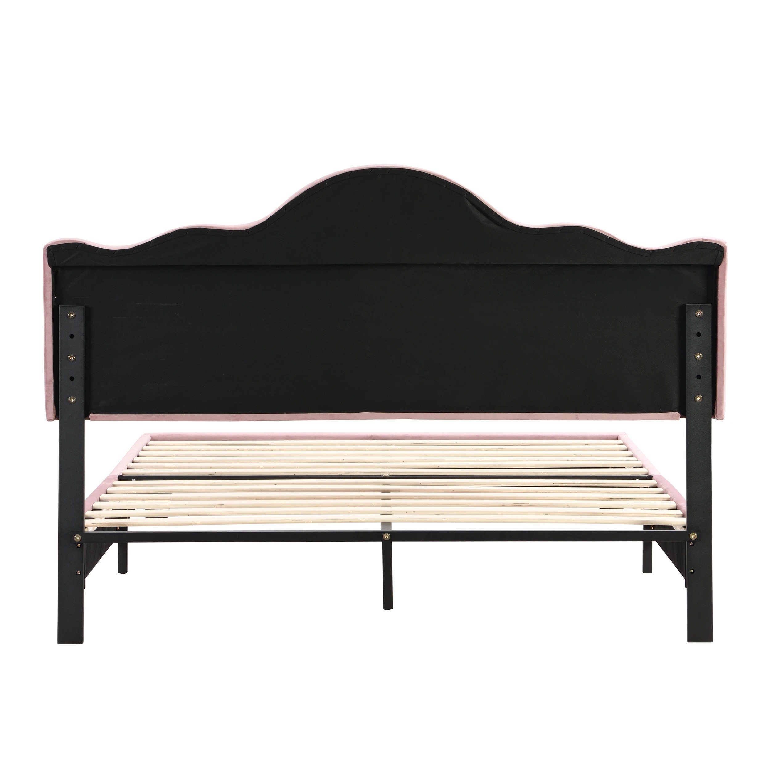 6 IHOMDEC BEF05 Velvet Crown Shape Double Bed Frame - Pink - Pink, 6 of 10