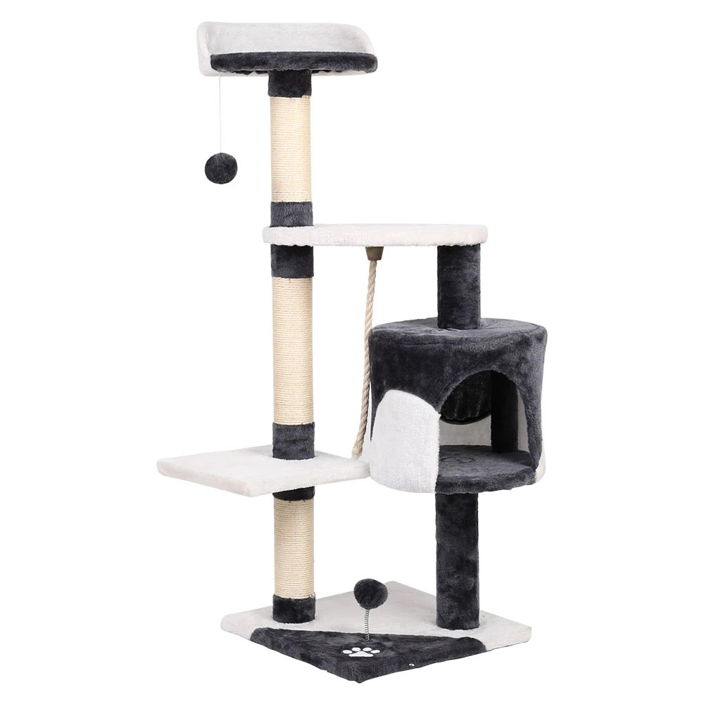 1 i.Pet Cat Tree 112cm Tower Scratching Post Scratcher Wood Condo House - Grey, 1 of 6