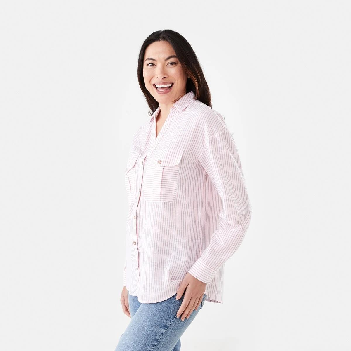 2 Long Roll Sleeve Cotton Shirt Strp Pink, 2 of 6