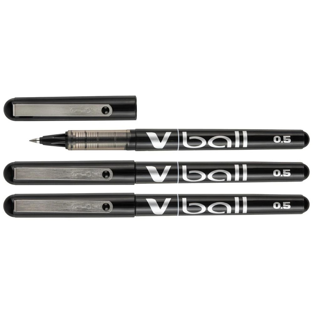 3 PILOT V Rollerball Pen 0.5mm Black 3 Pack, 3 of 6