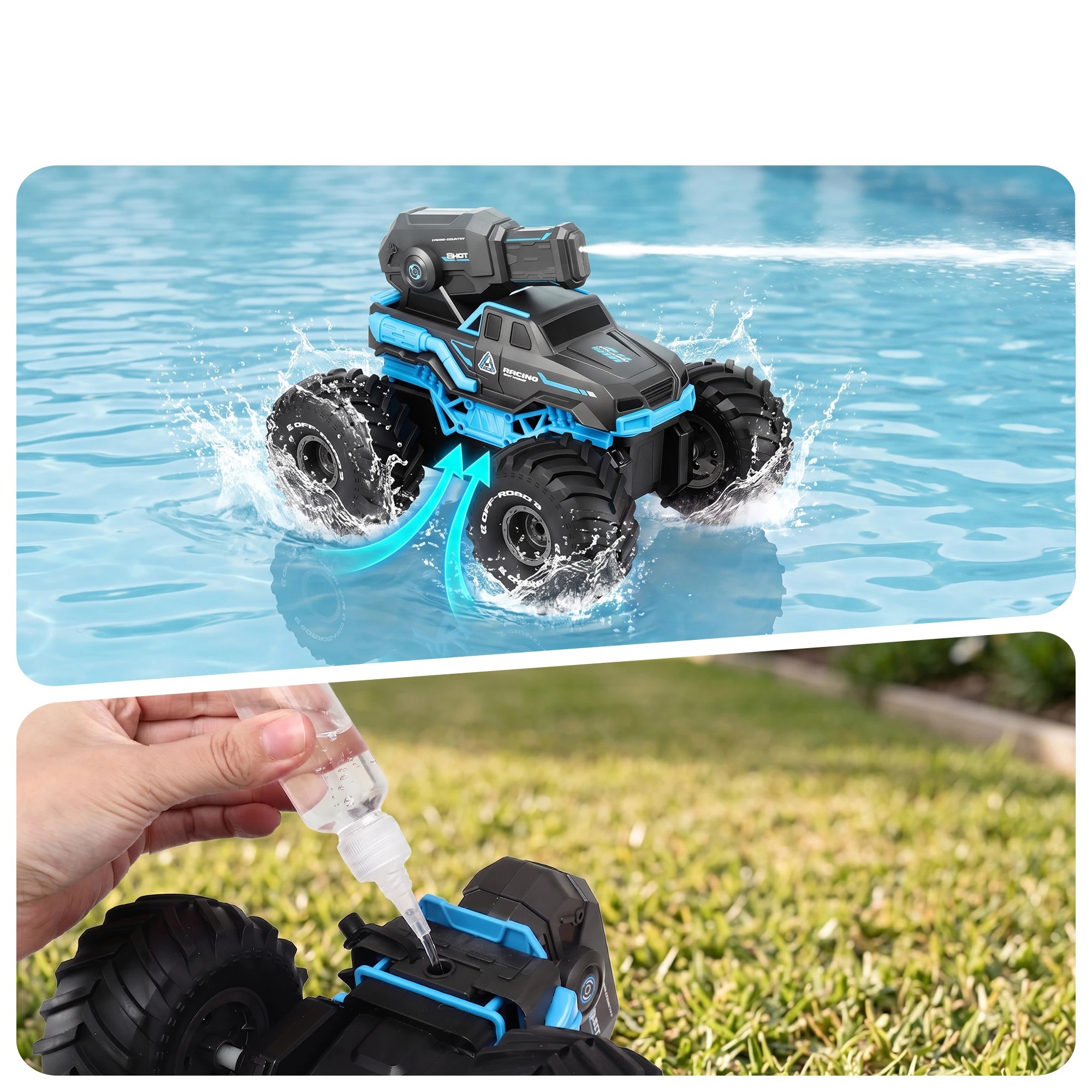 5 Keezi Kids Amphibious Remote Control Car Boat 2.4GHz 4WD RC Tank with Water Squirt Beach Pool Water Outdoor - Blue, 5 of 9