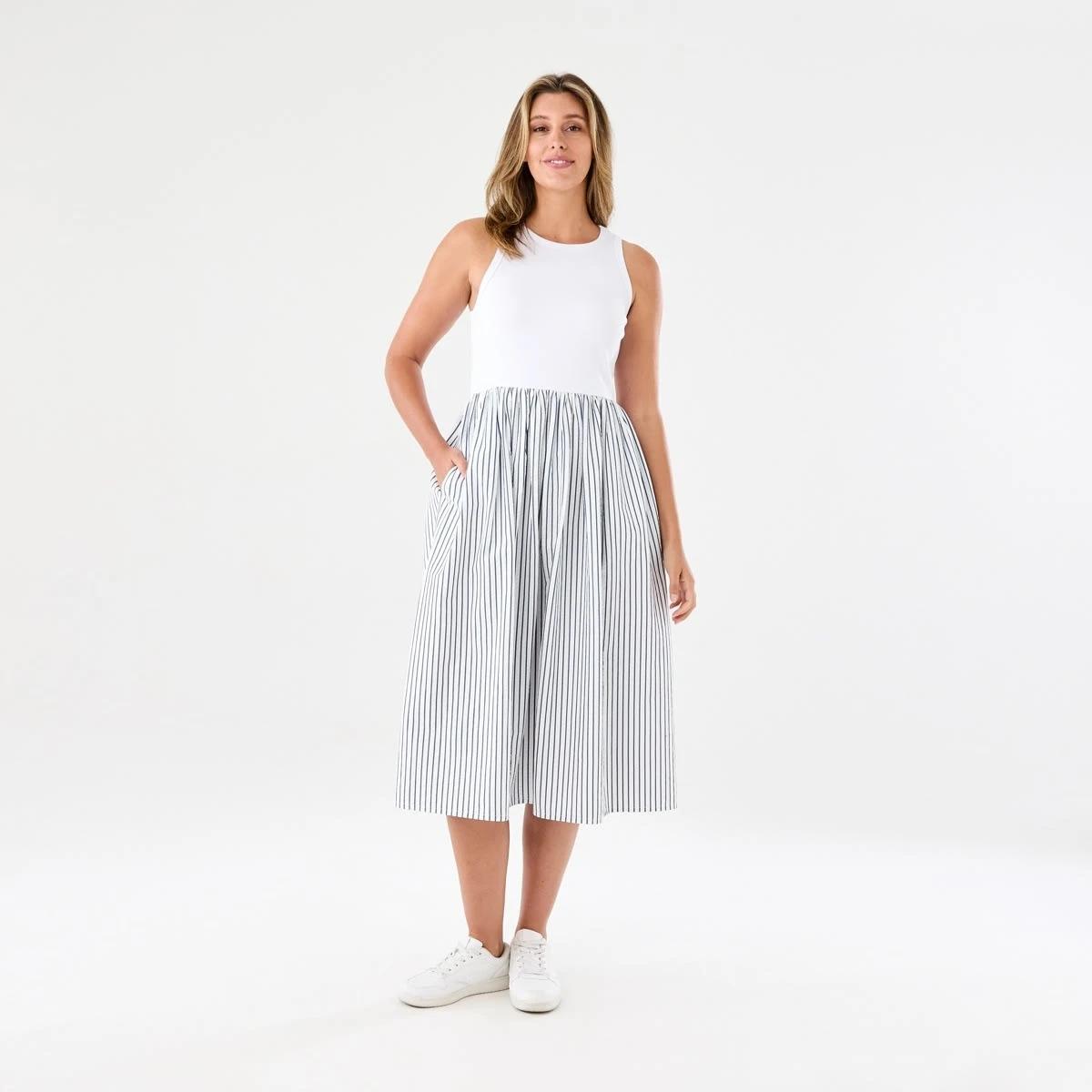 1 Sleeveless Racer Knit Woven Midi Dress Luna Strp, 1 of 6