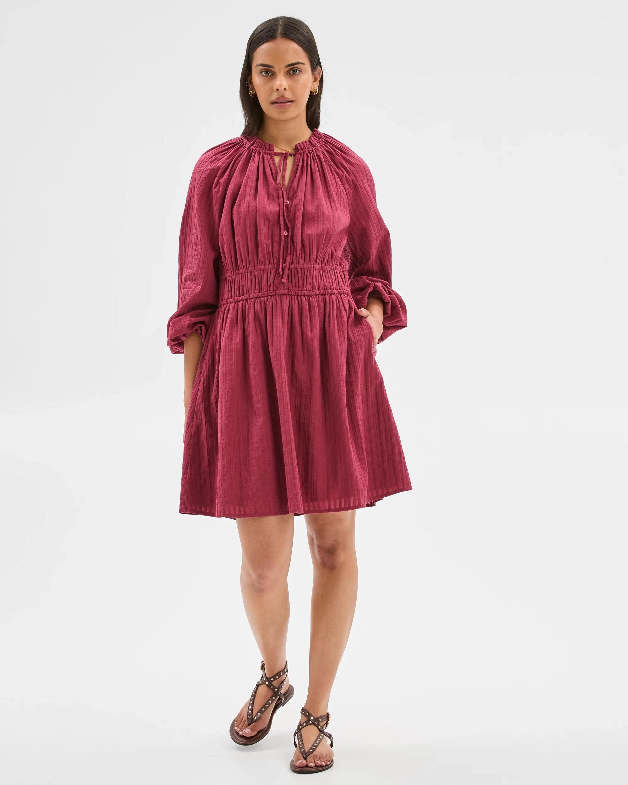 5 Target Woman Long Sleeve Dobby Detail Mini Dress MULBERRY, 5 of 6